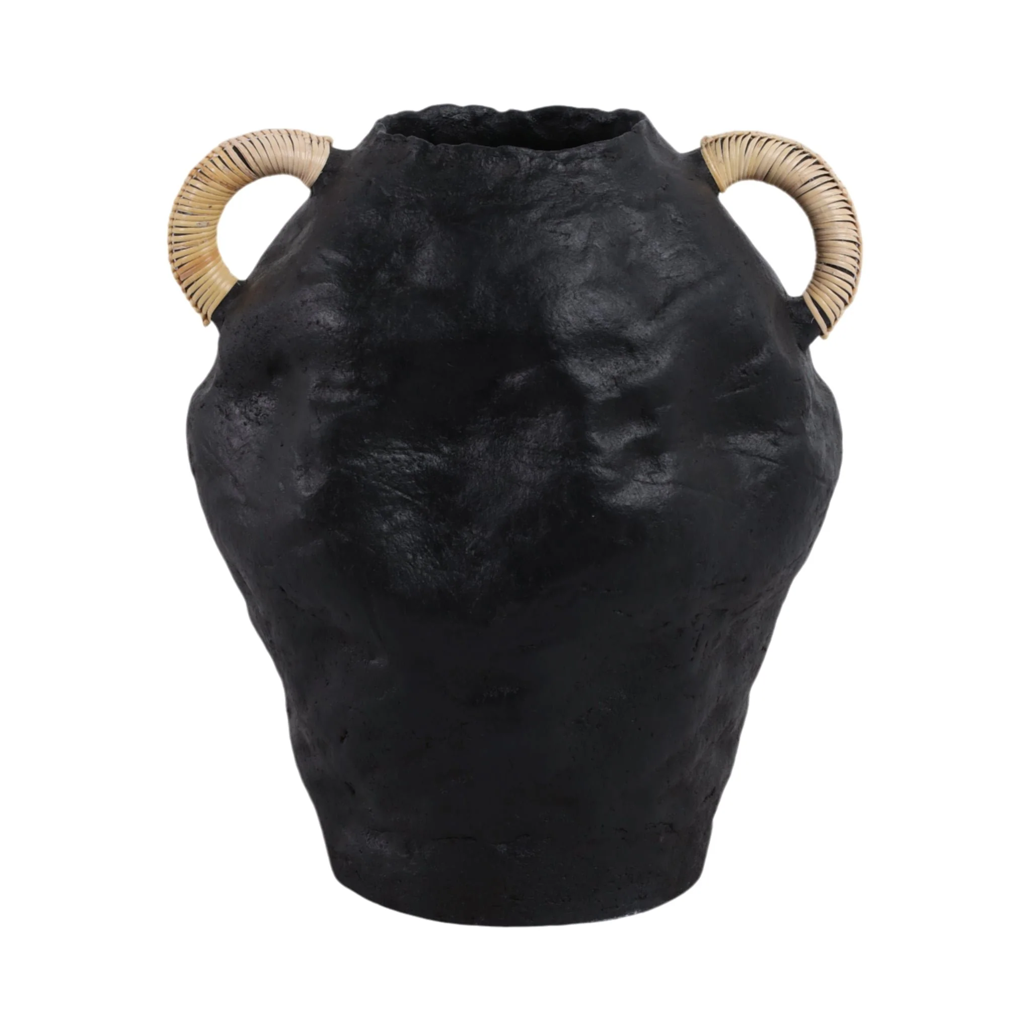 13" Terracotta Jug Vase W/rattan Handles, Blk - Image 4