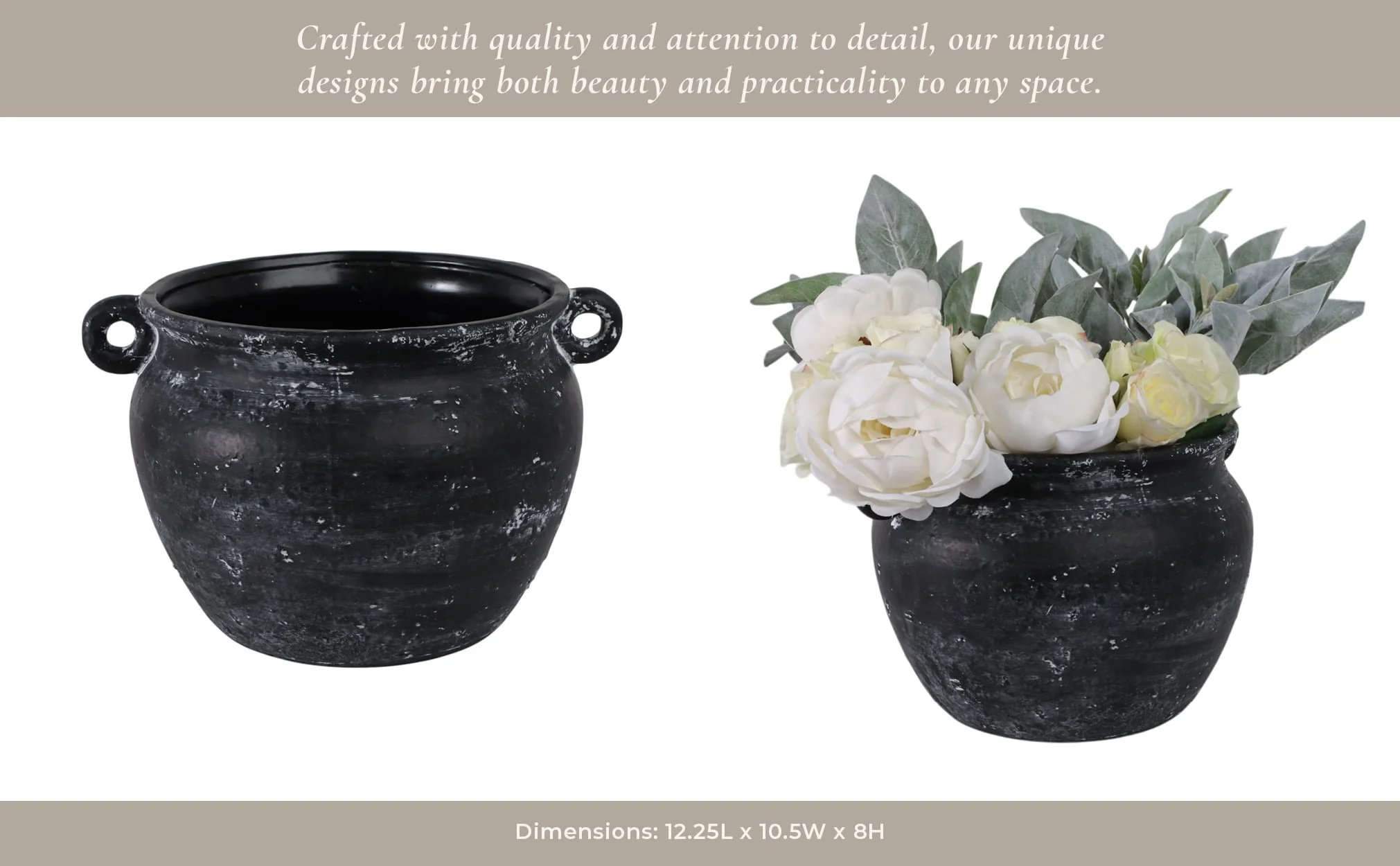 13" Textured Stoneware Jug Planter, Black - Image 11