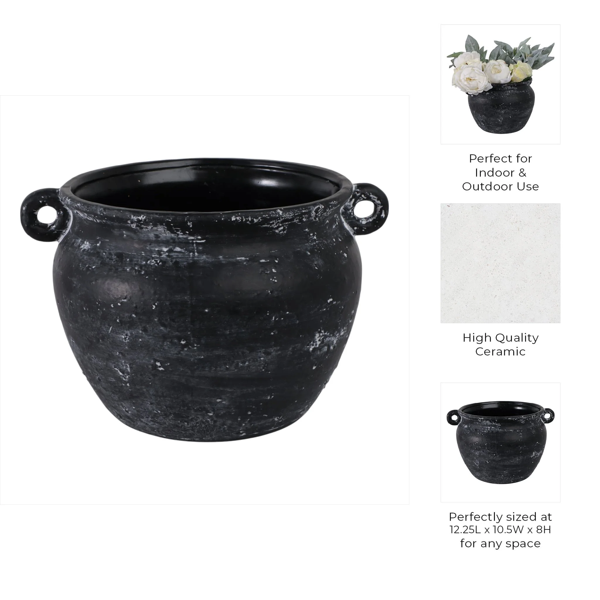 13" Textured Stoneware Jug Planter, Black - Image 9