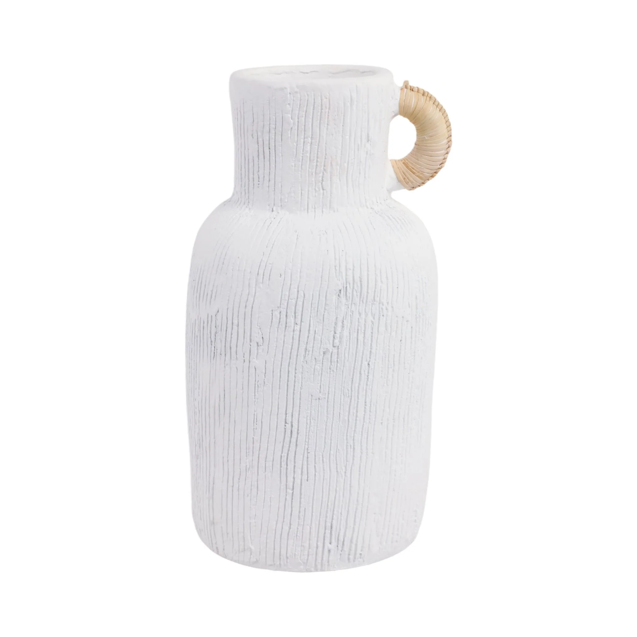 13" Textured Terracotta Vase W/rattan Handle, Wht - Image 4