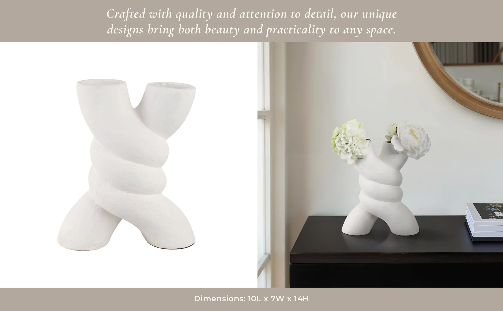 13" Twisted X Shape Terracotta Vase, White - Image 12