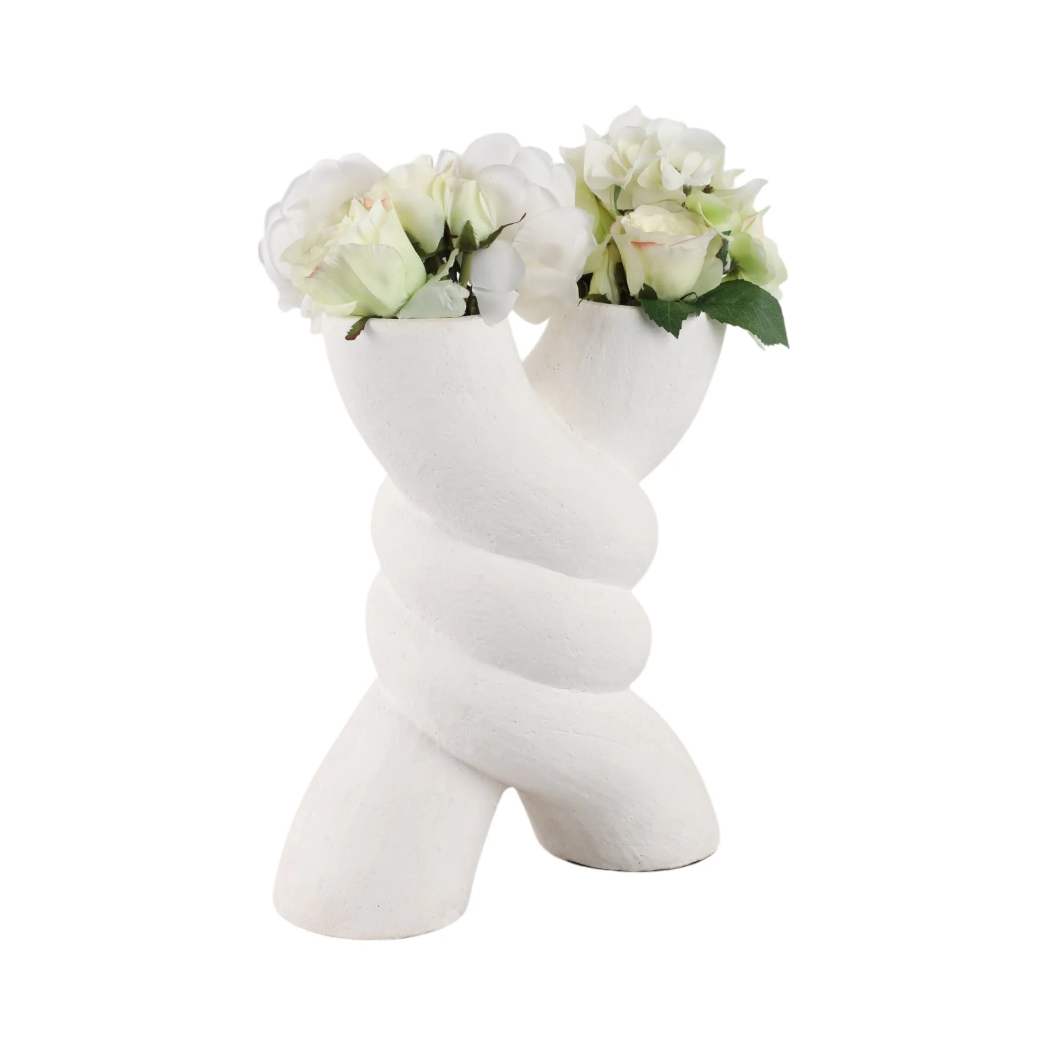 13" Twisted X Shape Terracotta Vase, White - Image 2