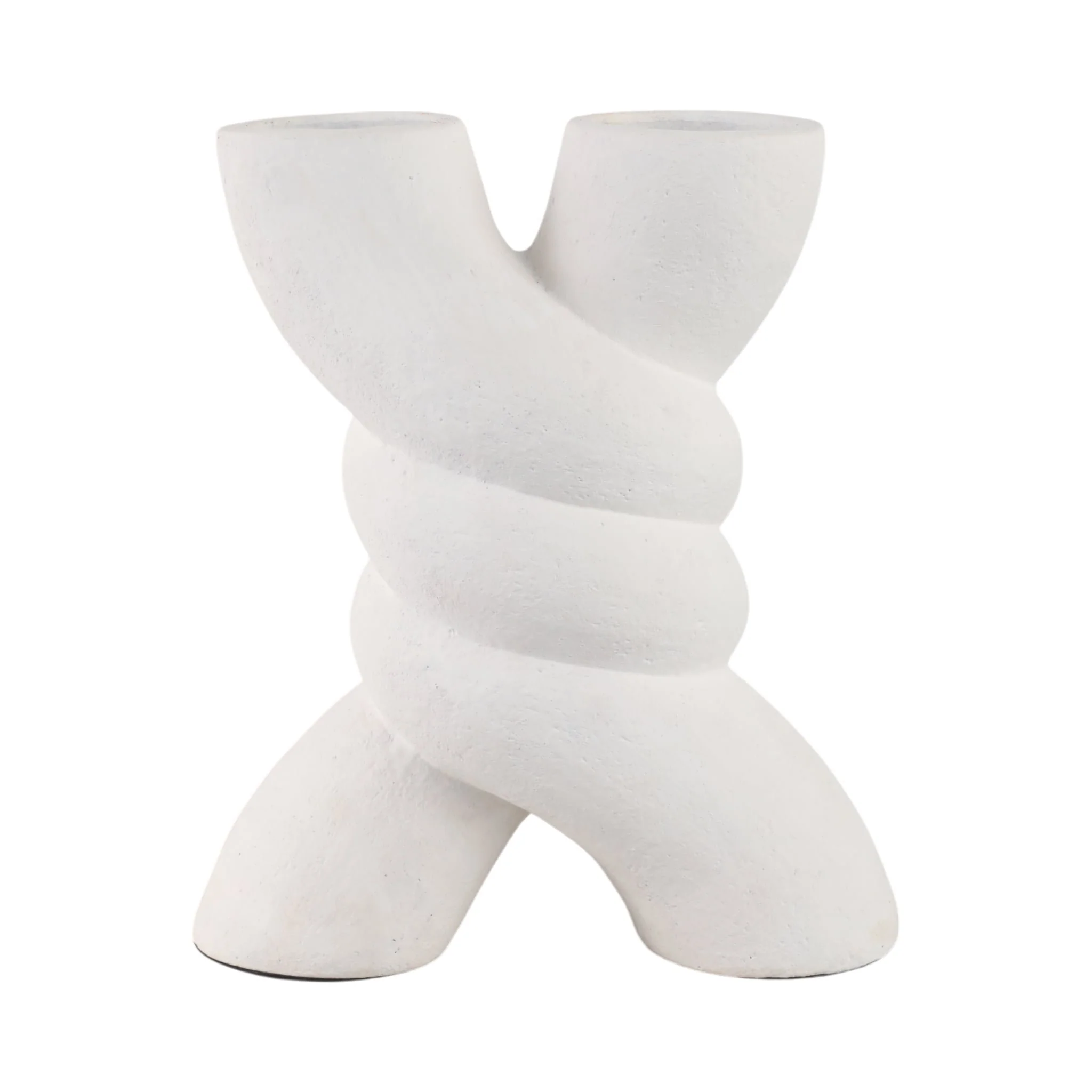 13" Twisted X Shape Terracotta Vase, White - Image 4