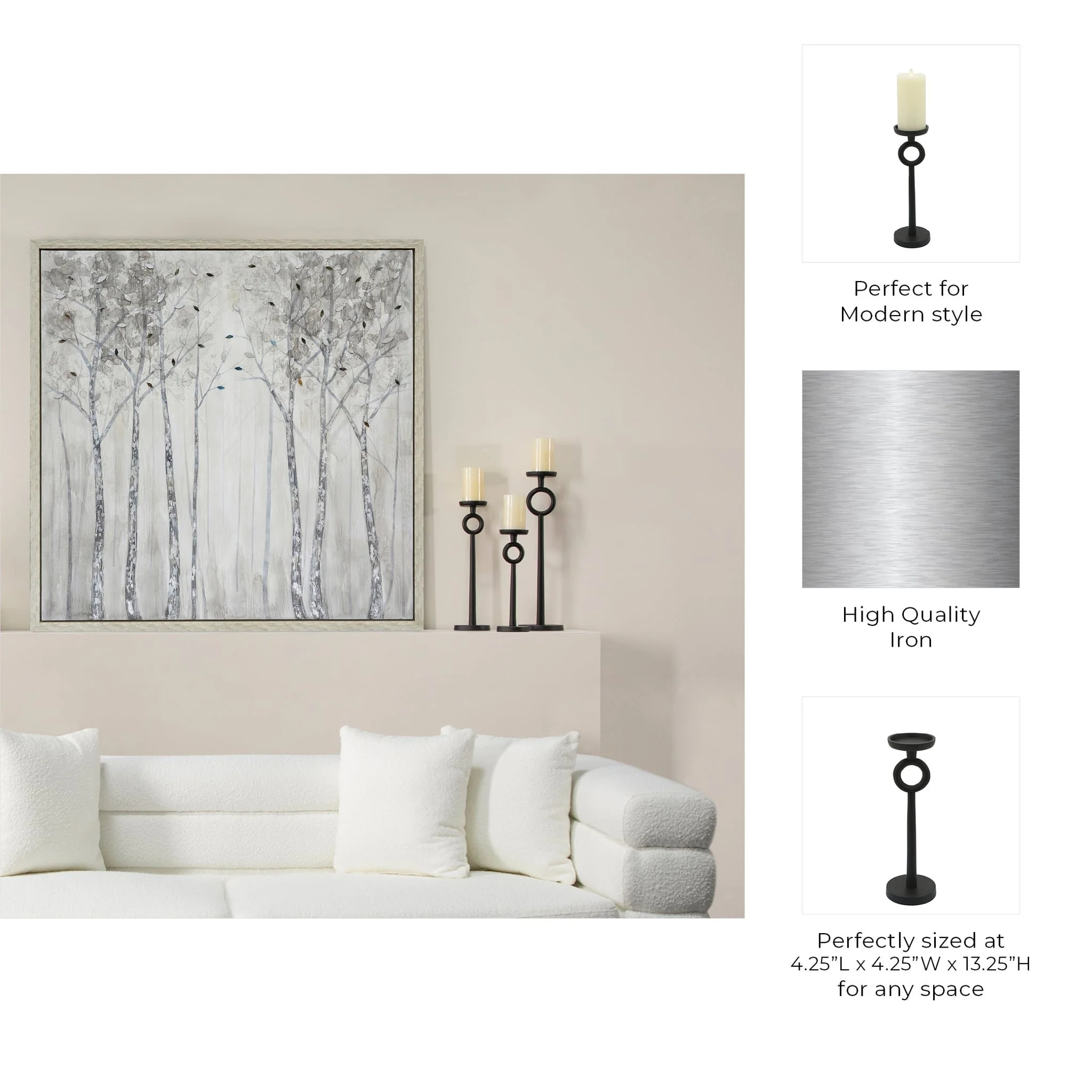13"h Metal Candle Holder, Black - Image 6