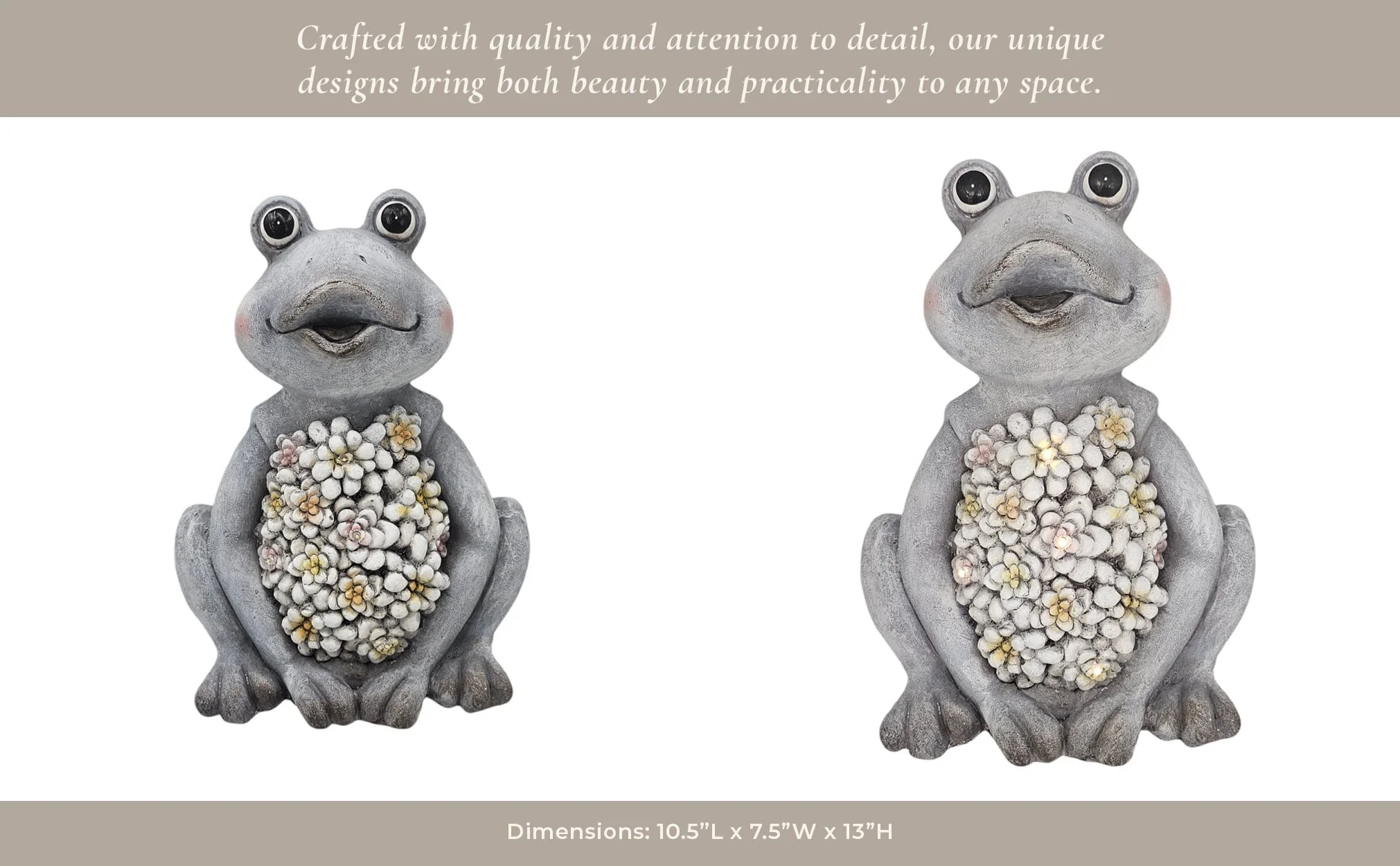 13x10" Sitting Frog With Solar Flowers, Grey Multi - Image 11