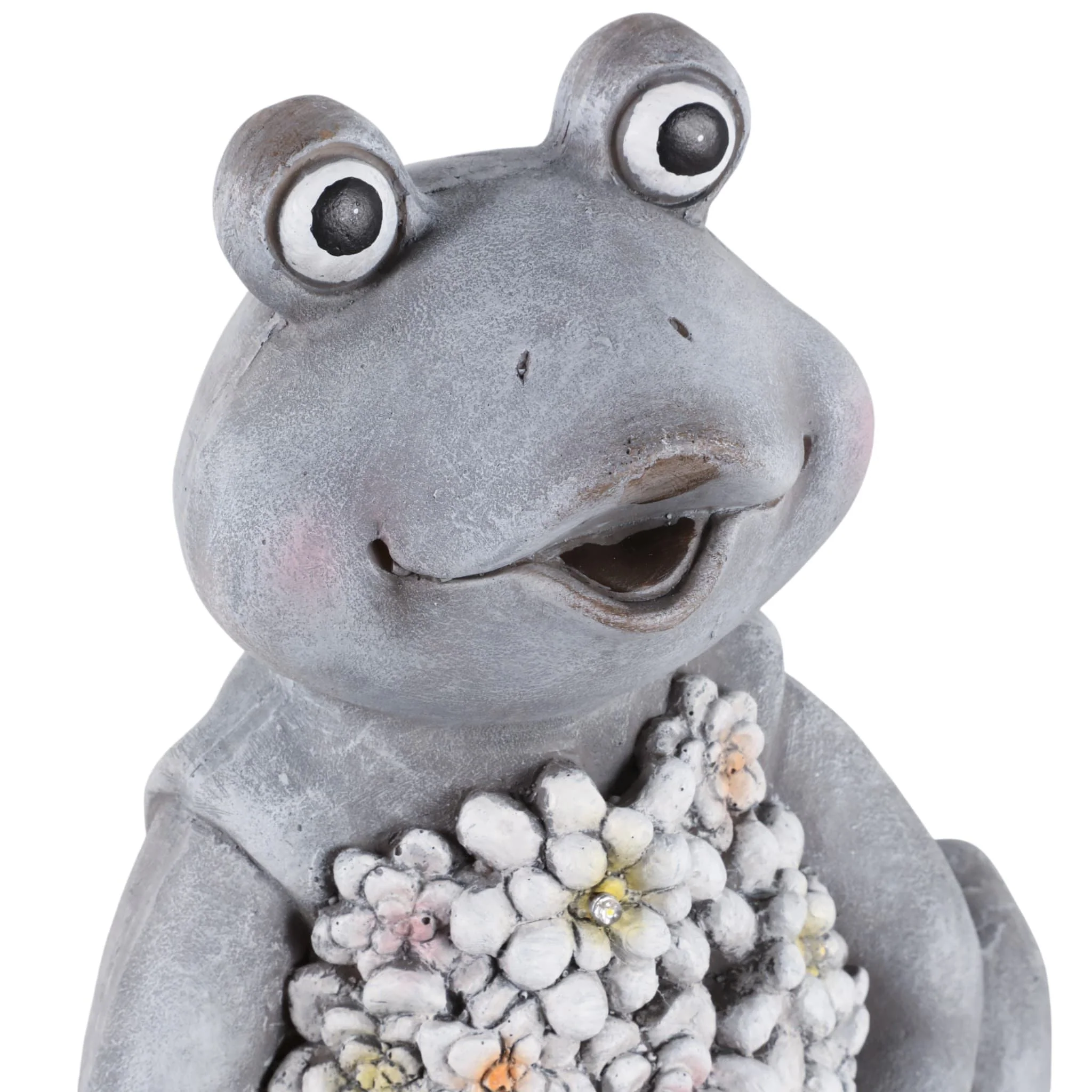 13x10" Sitting Frog With Solar Flowers, Grey Multi - Image 5