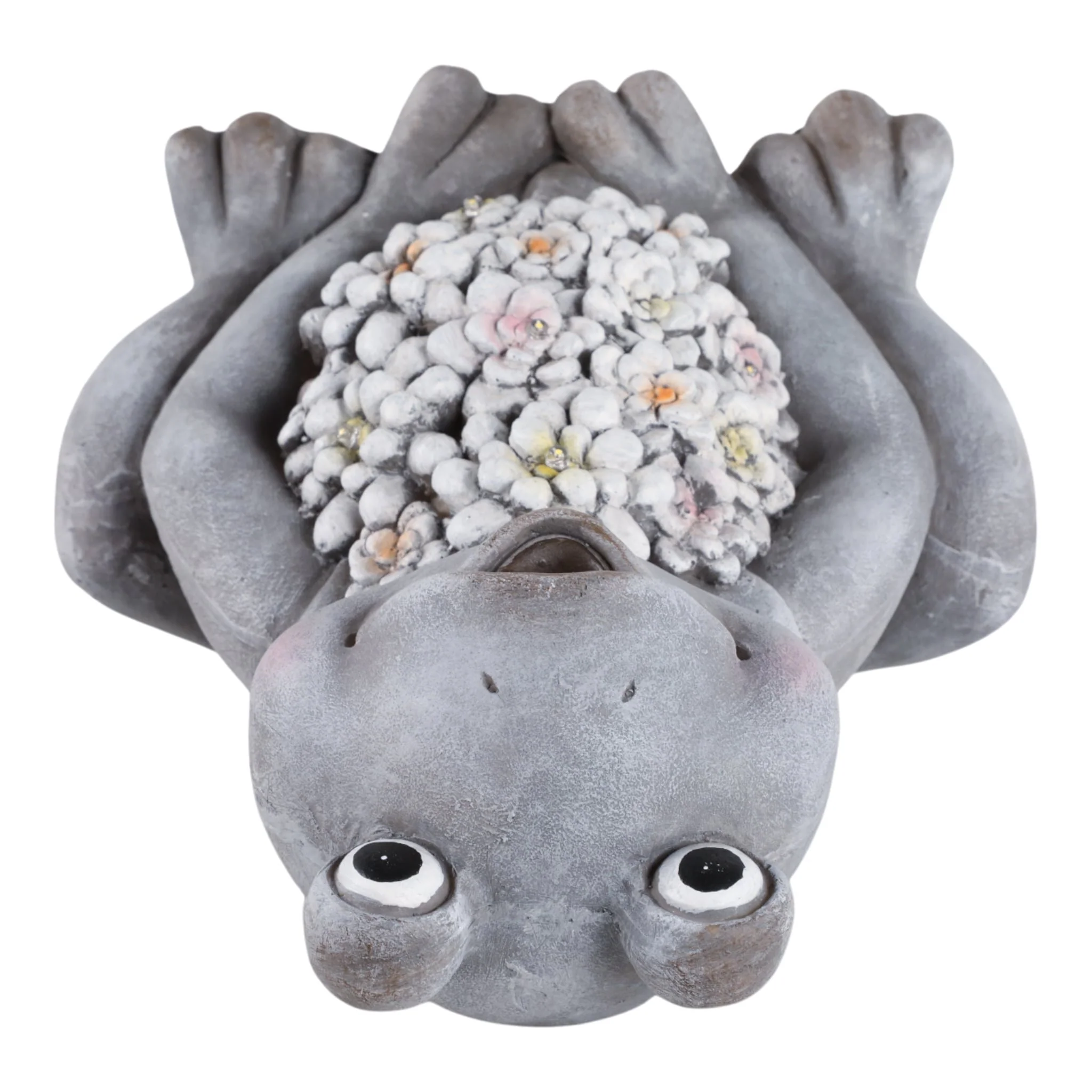 13x10" Sitting Frog With Solar Flowers, Grey Multi - Image 6