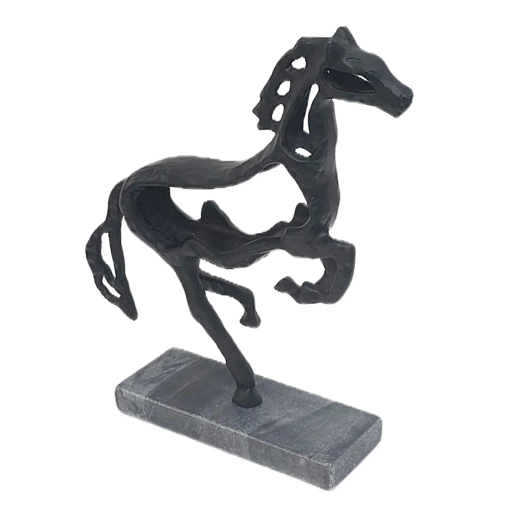13x11" Galloping Horse On Marble Base, Black - Image 4