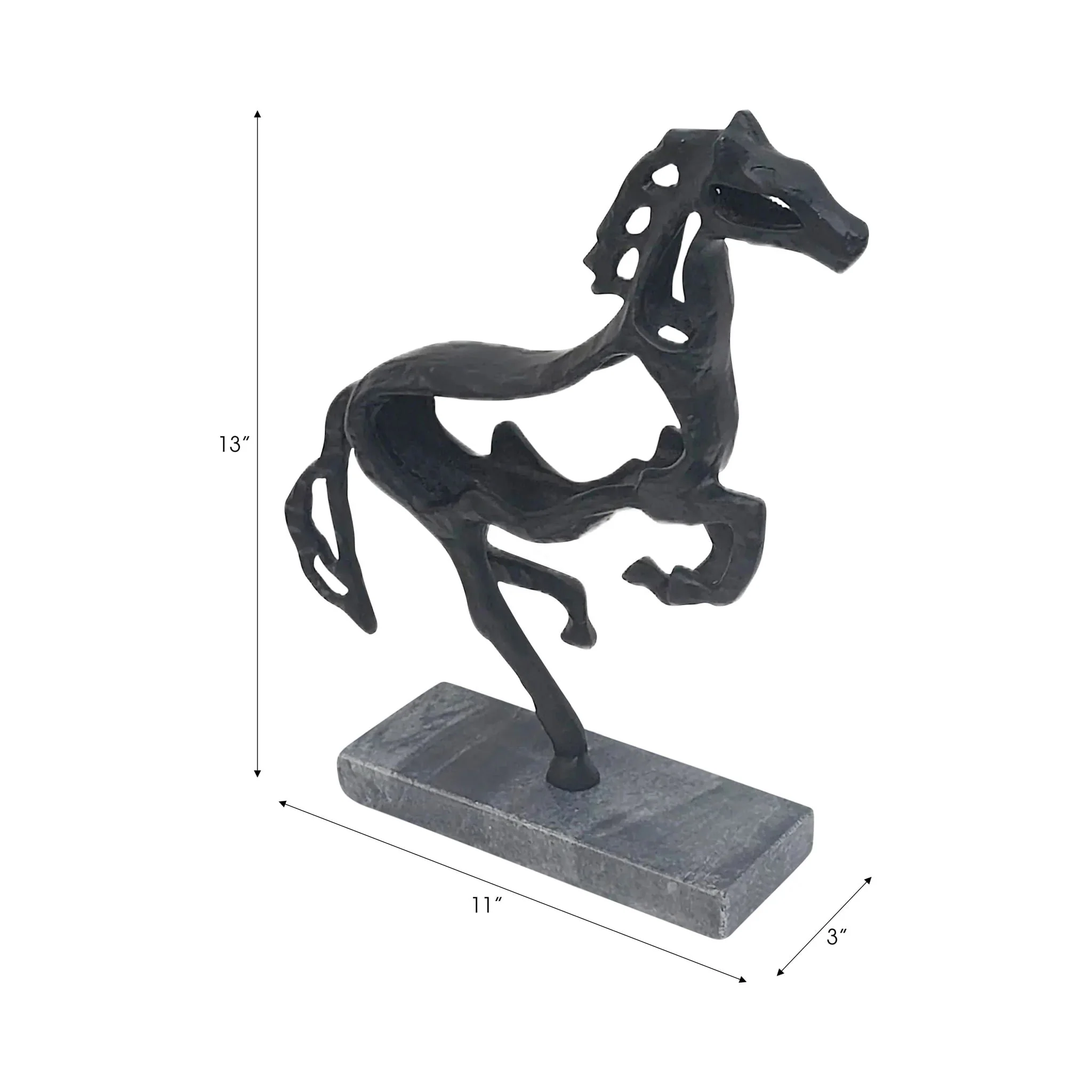 13x11" Galloping Horse On Marble Base, Black - Image 9