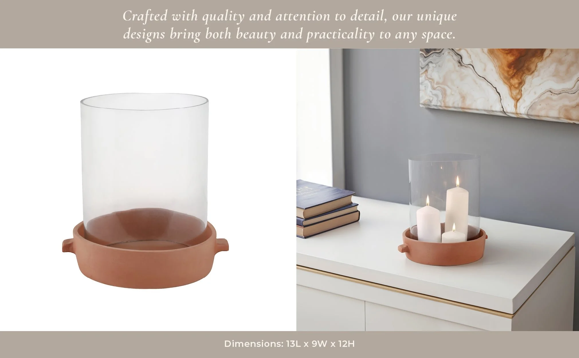 13x12" Terracotta Hurricane Pillar Holder, Natural - Image 11
