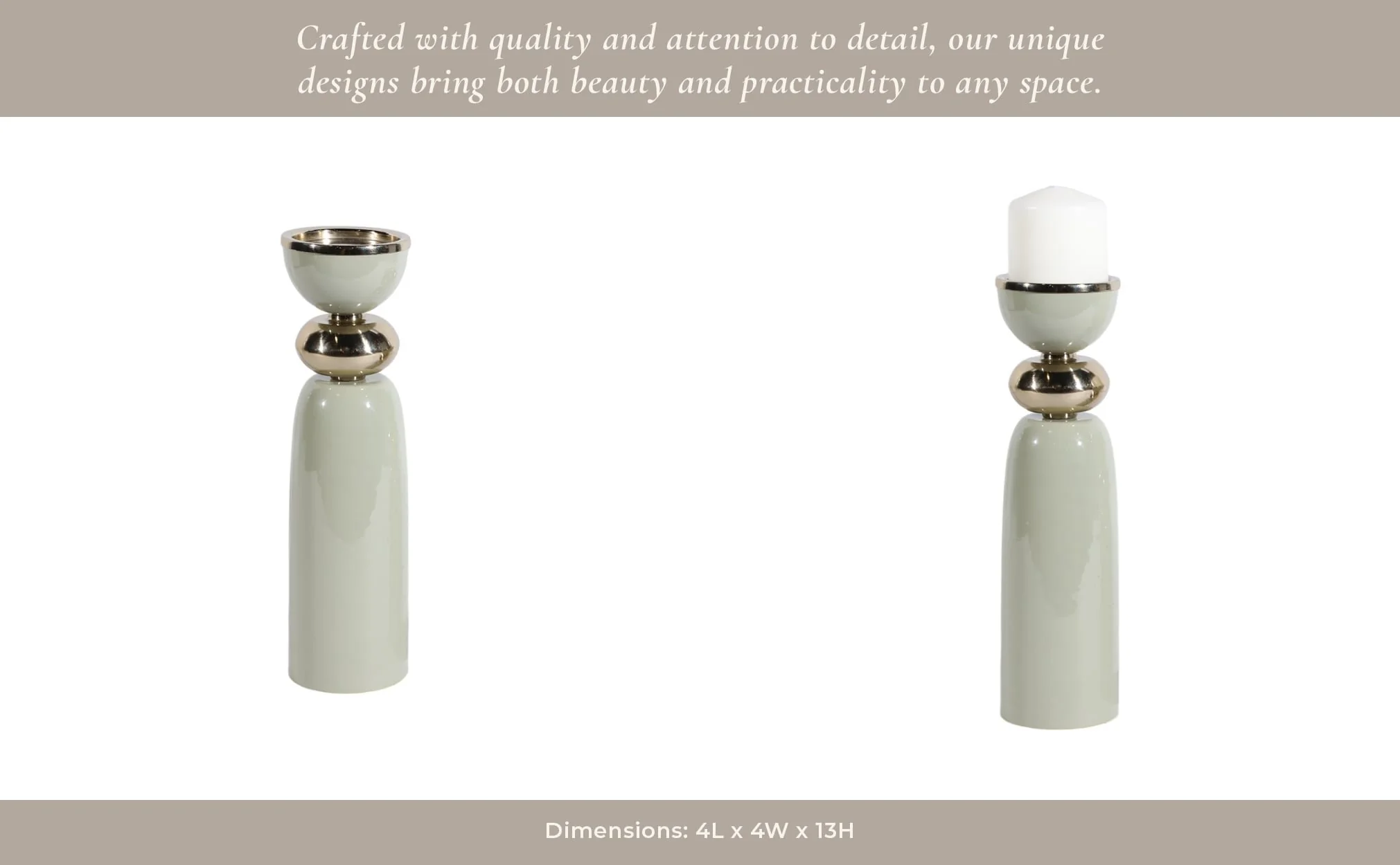 13x4" Curvy Taper & Pillar Holder, Sage/gold - Image 10