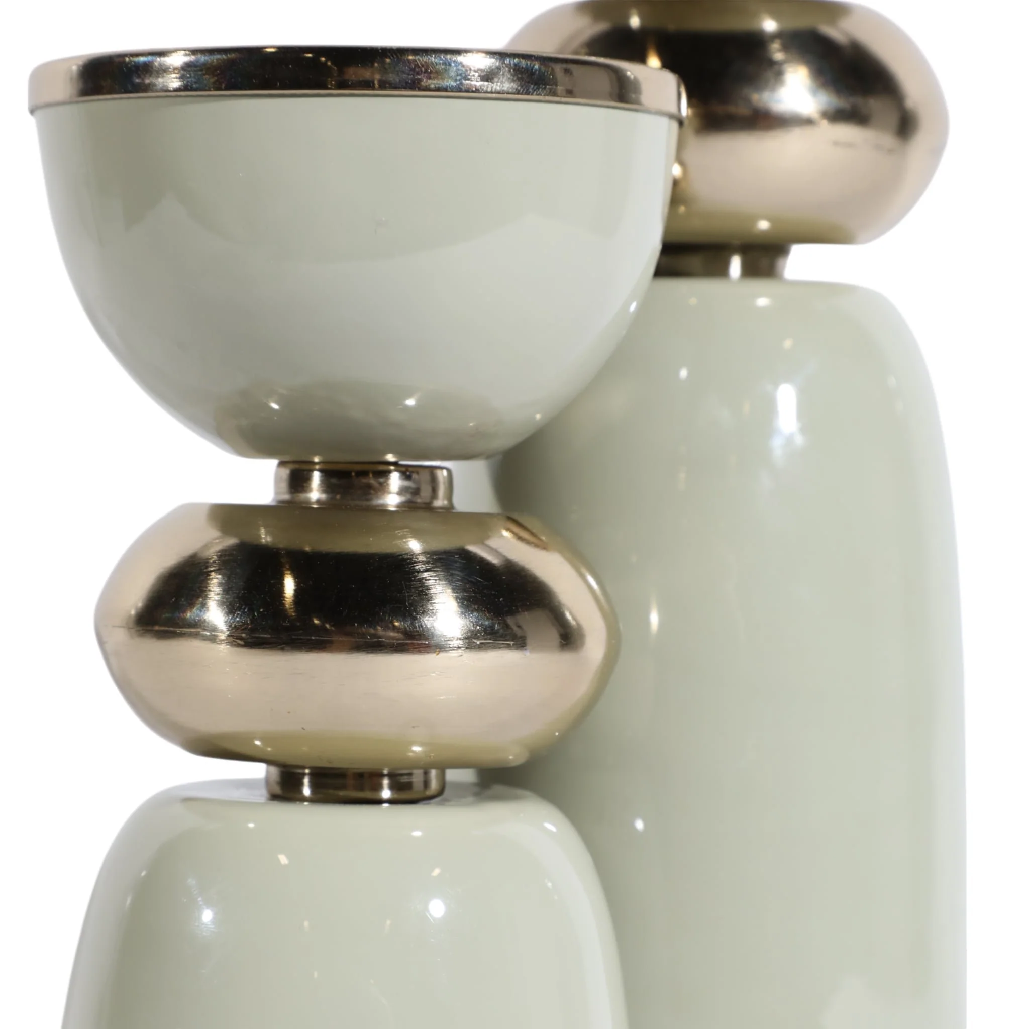13x4" Curvy Taper & Pillar Holder, Sage/gold - Image 4