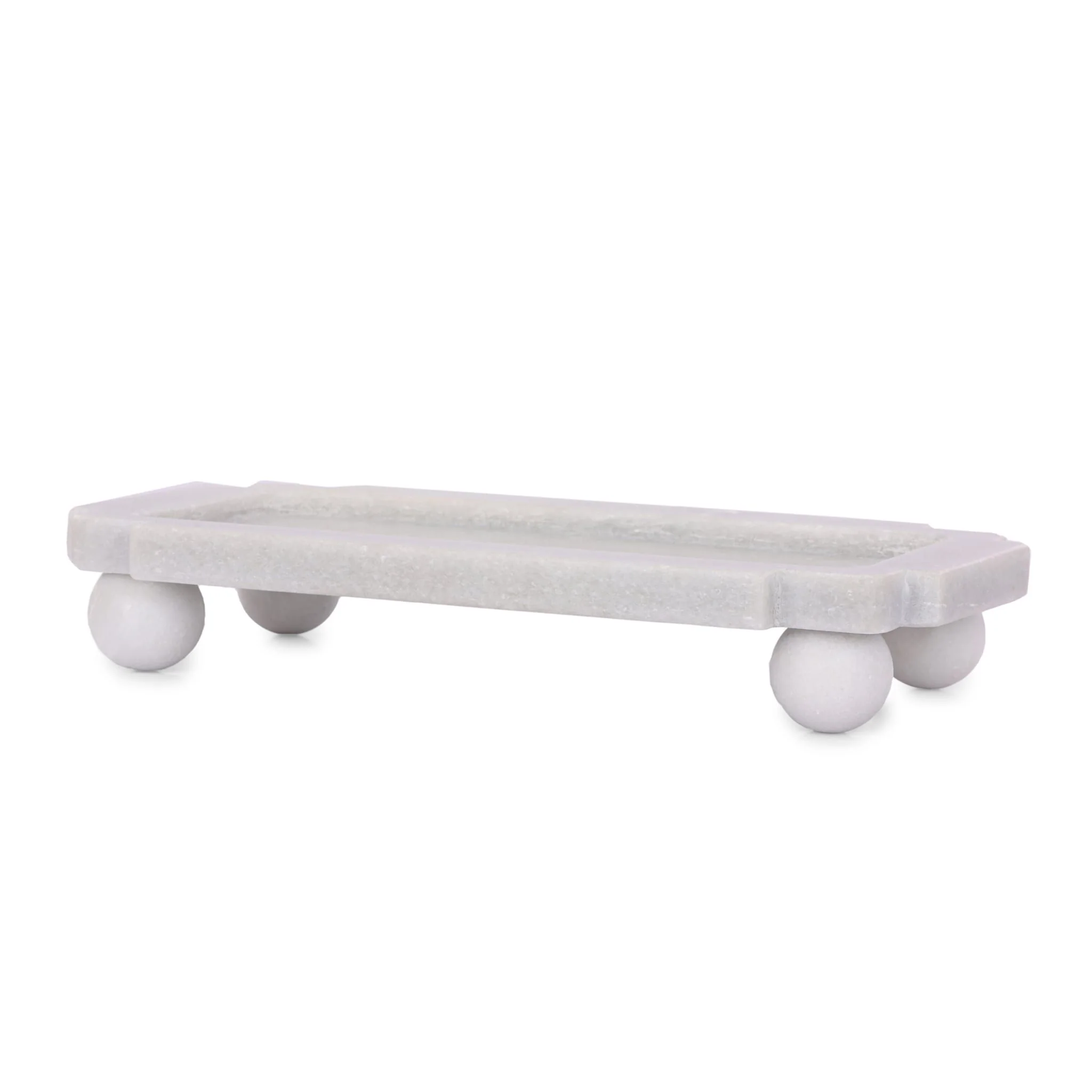 13x7" Marble Tray With Ball Feet, White - Image 2
