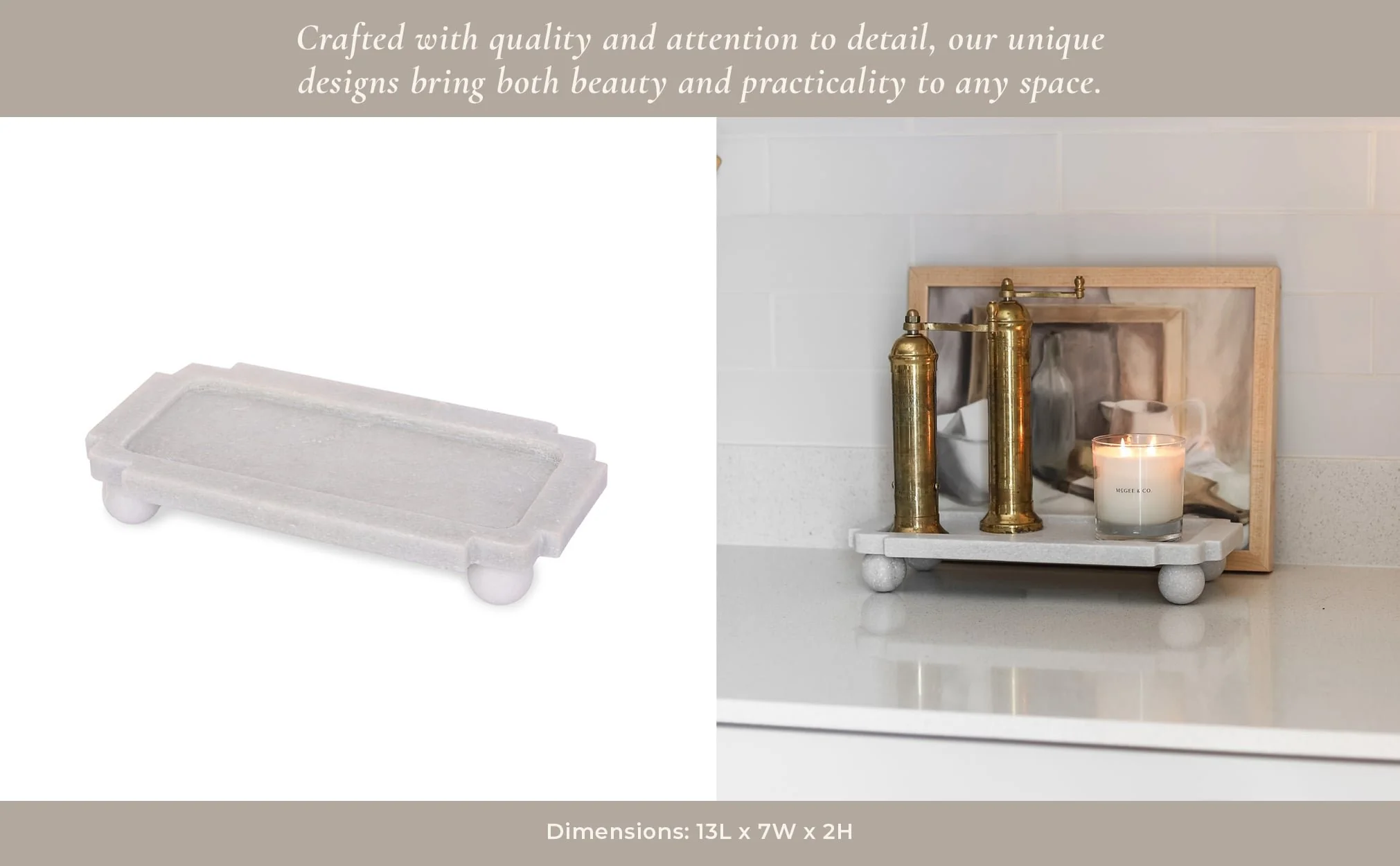 13x7" Marble Tray With Ball Feet, White - Image 6