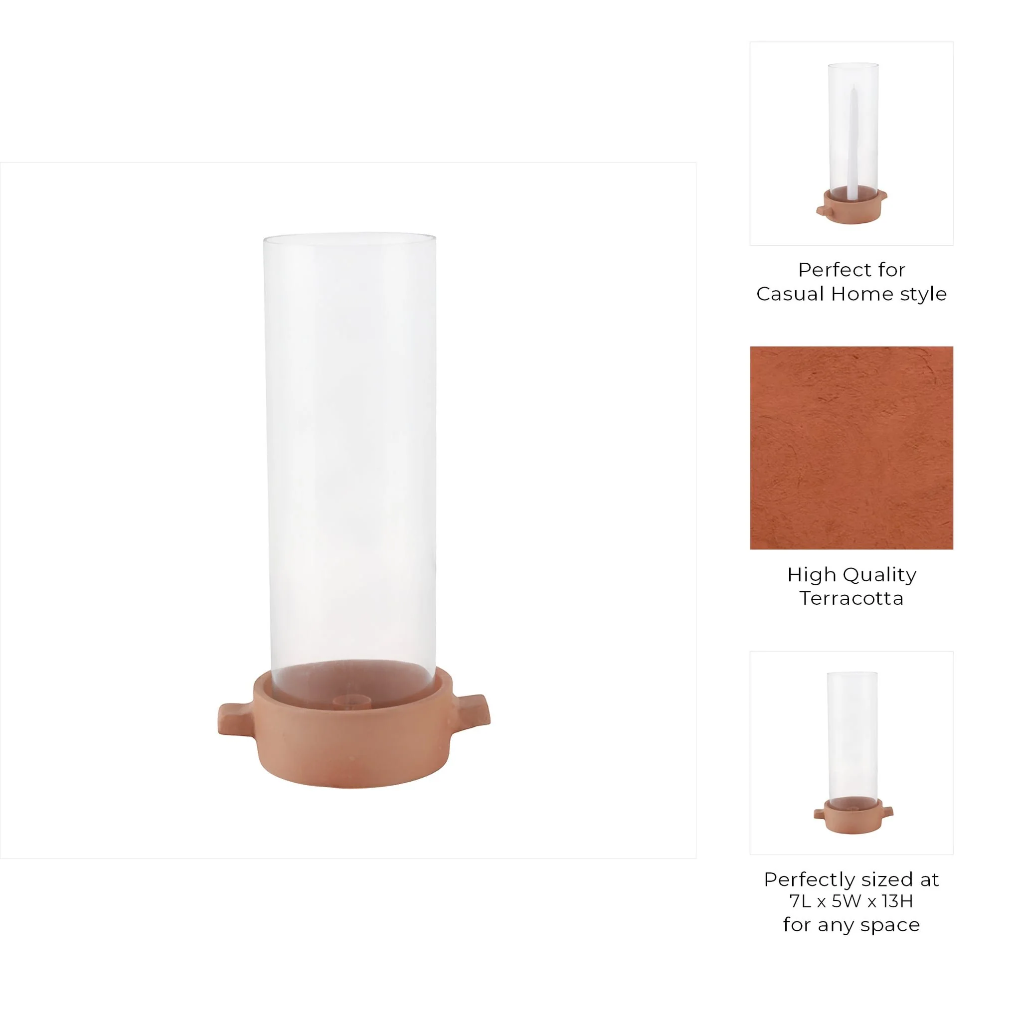 13x7" Terracotta Hurricane Taper Holder, Natural - Image 9