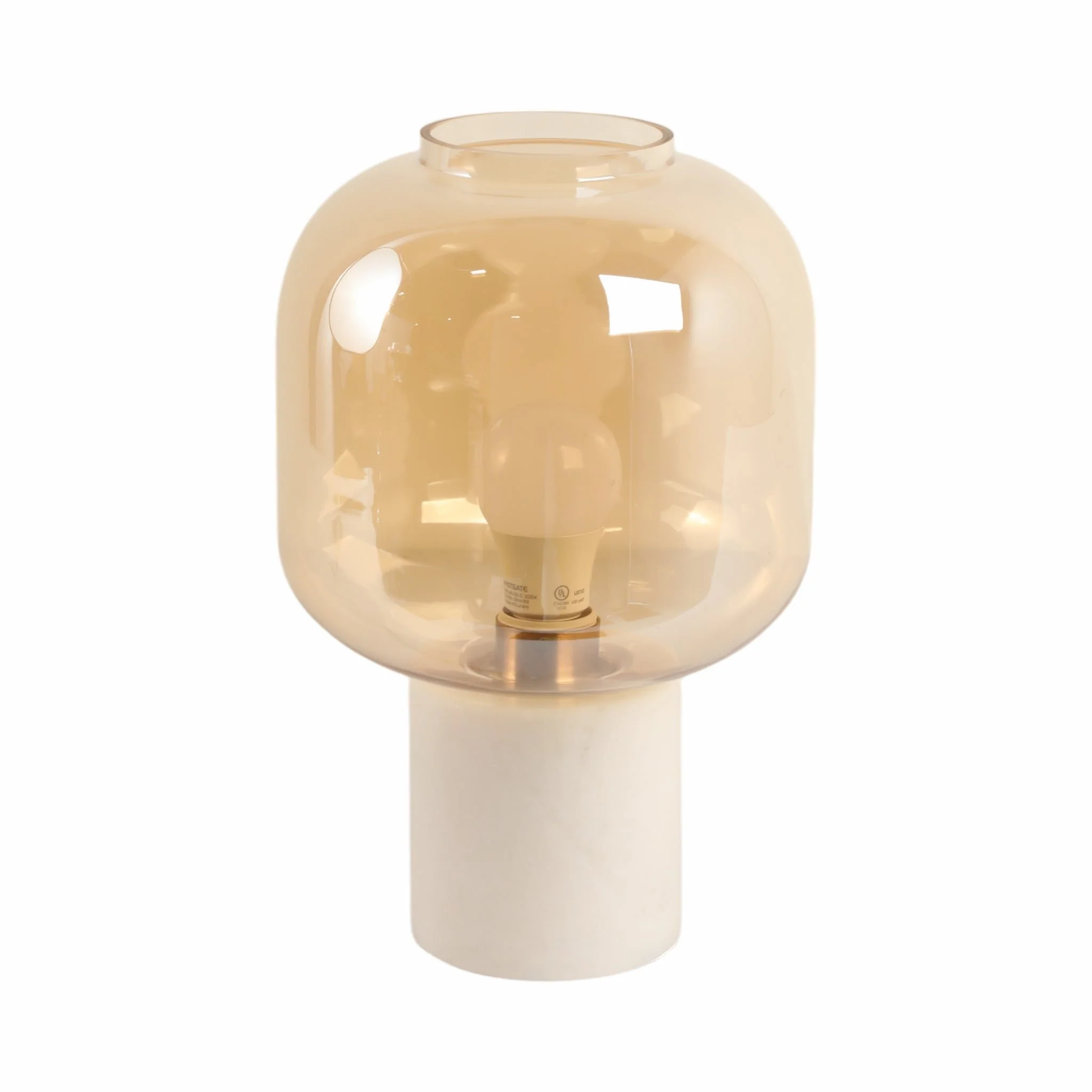 13x9" Glass Shade On Marble Base With Switch, Whit - Image 5