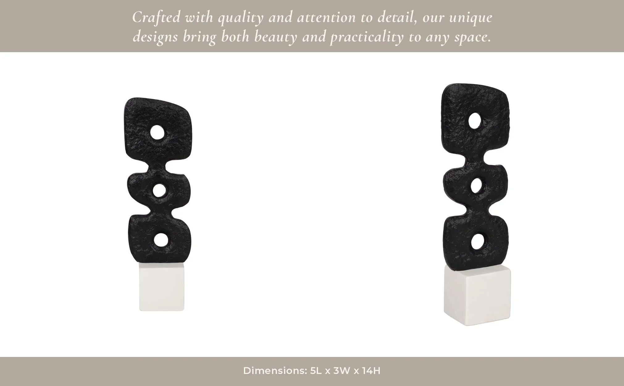 14" Abstract Totem Sculpture  Marble Base, Black/w - Image 14