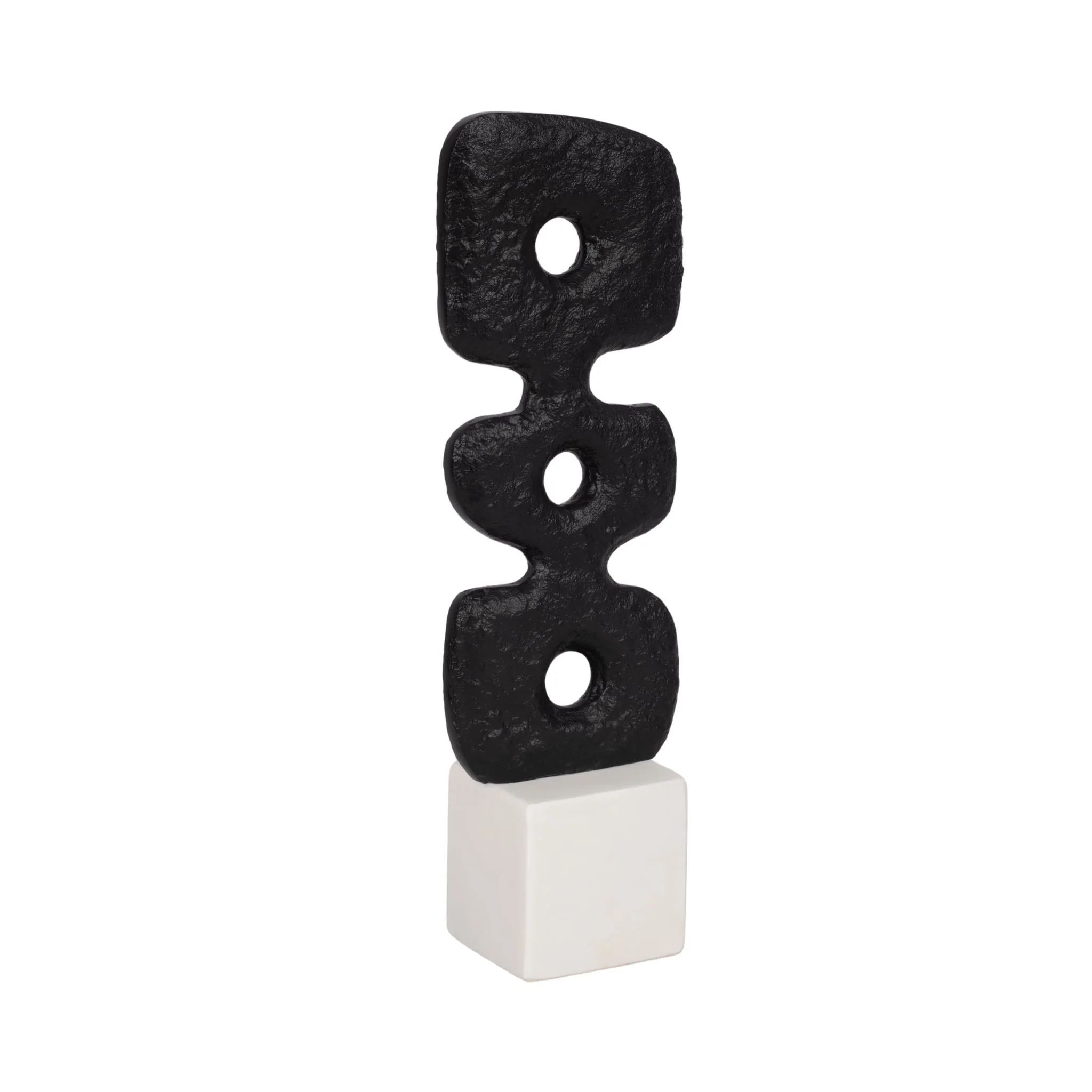14" Abstract Totem Sculpture  Marble Base, Black/w - Image 2