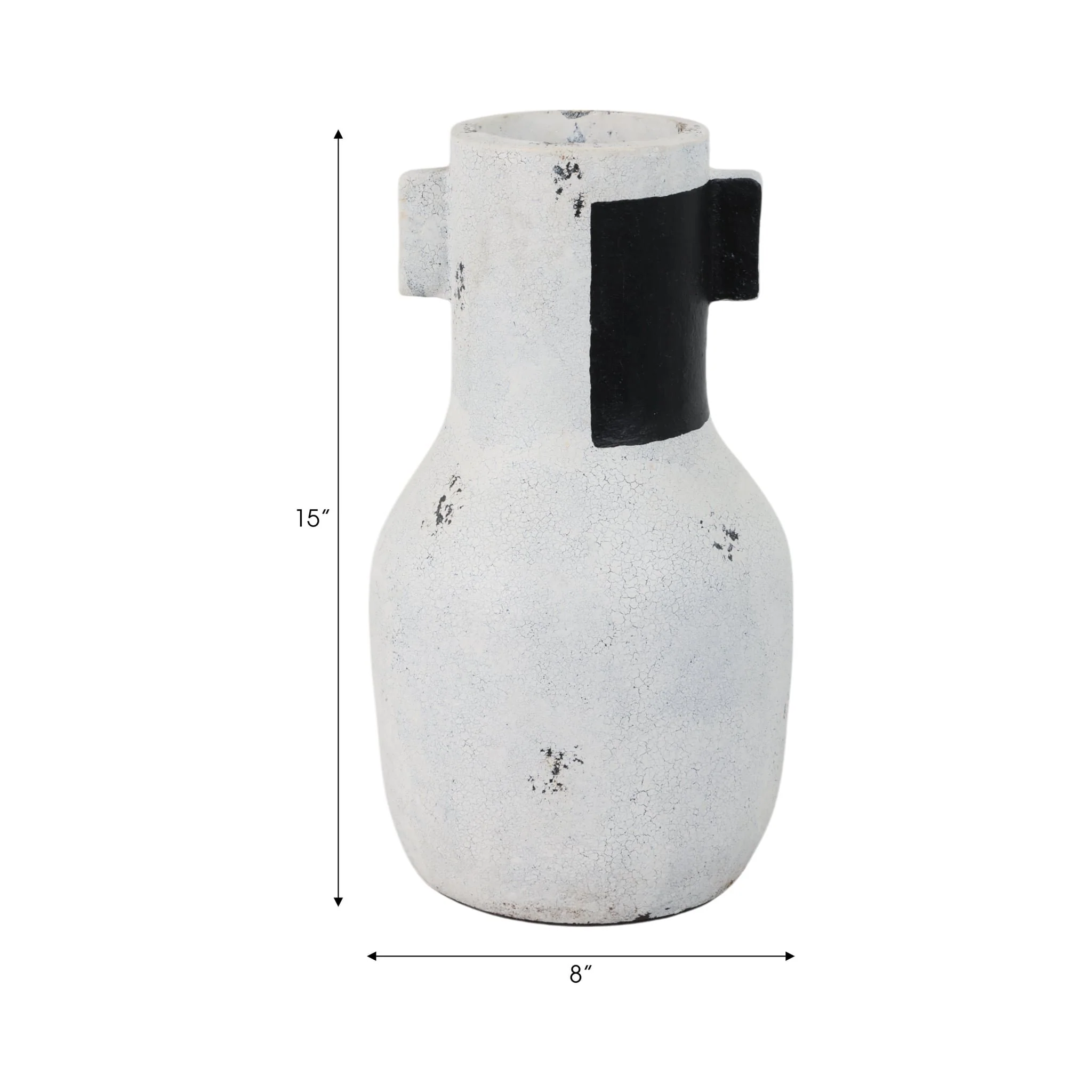 14" Black Patch Modern Terracotta Vase, Ivory/blk - Image 8