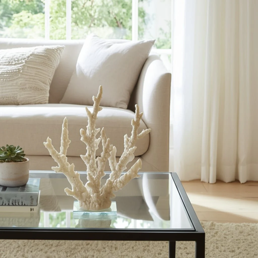 14" Branching Coral On Glass Base, White - Image 11