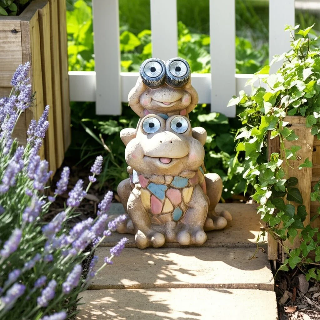 14" Frogs Piggy Back Ride Solar Eyes, Grey - Image 11