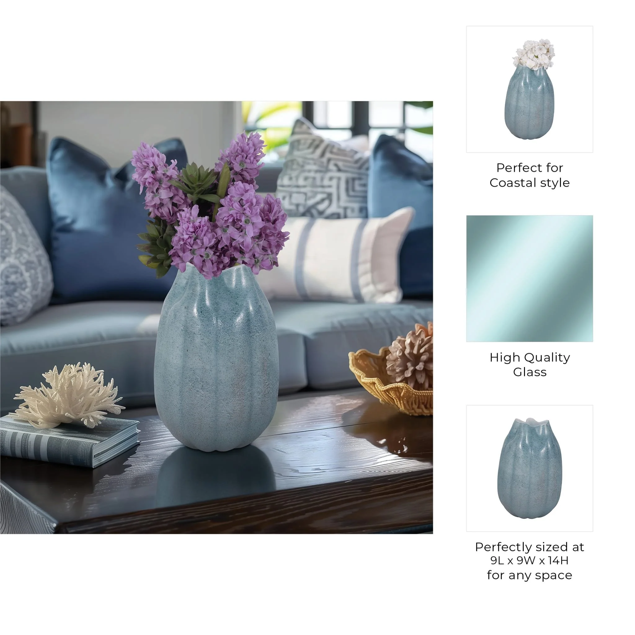14" Glass Sea Urchin Vase, Blue - Image 9