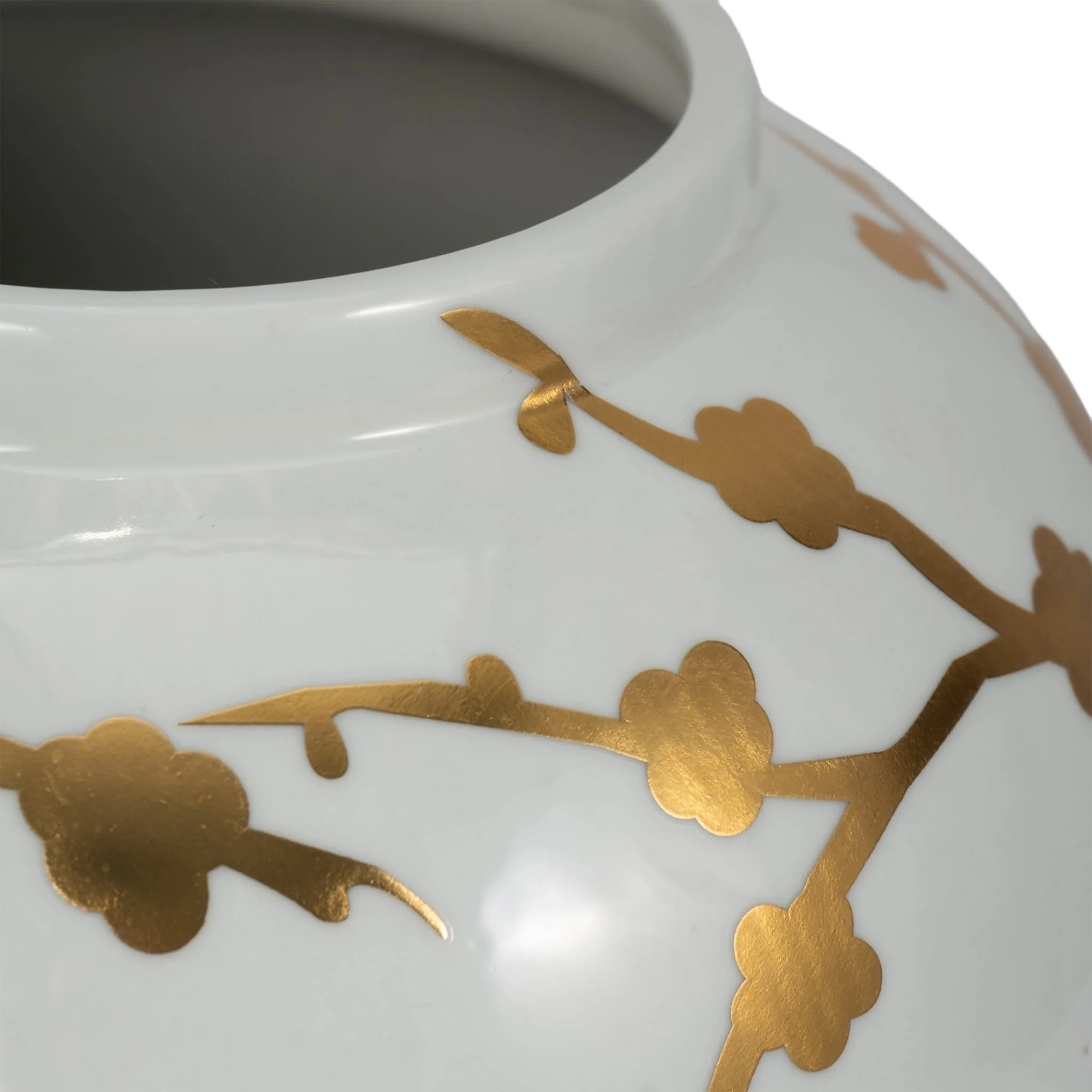 14" Gold Cherry Blossom Temple Jar, White - Image 5