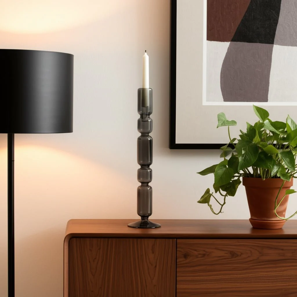 14" Mixed Bubble Taper Candleholder, Smoke - Image 3
