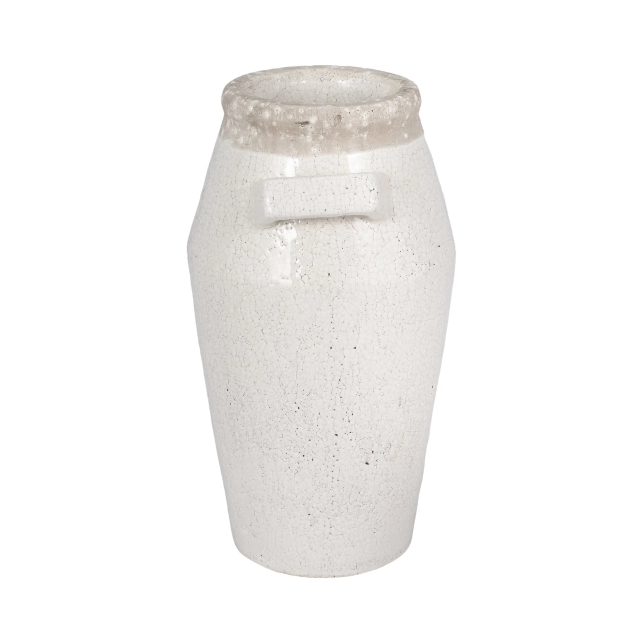 14" Squared Handle Crackle Vase, White/ - Image 4