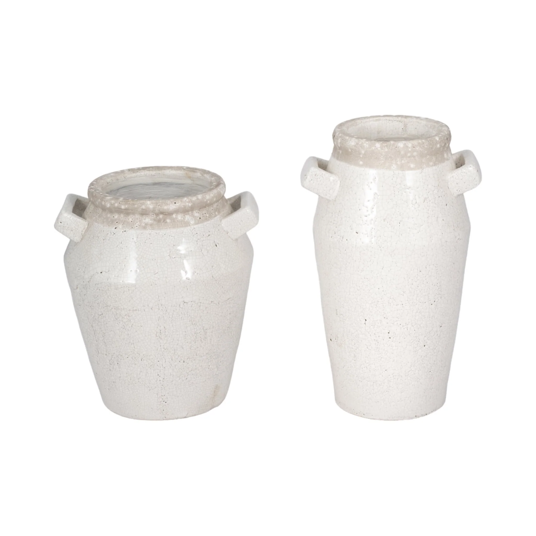 14" Squared Handle Crackle Vase, White/ - Image 8
