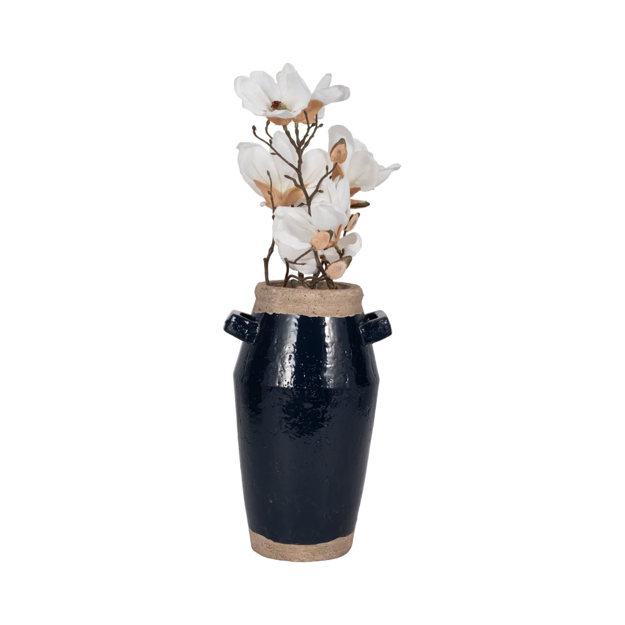 14" Squared Handle Vase, Navy/tan - Image 2