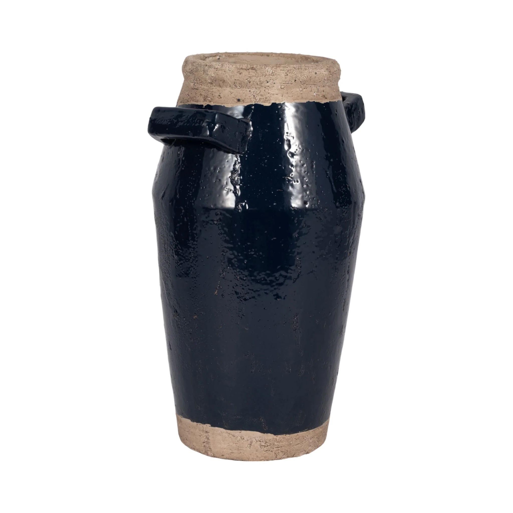 14" Squared Handle Vase, Navy/tan - Image 3