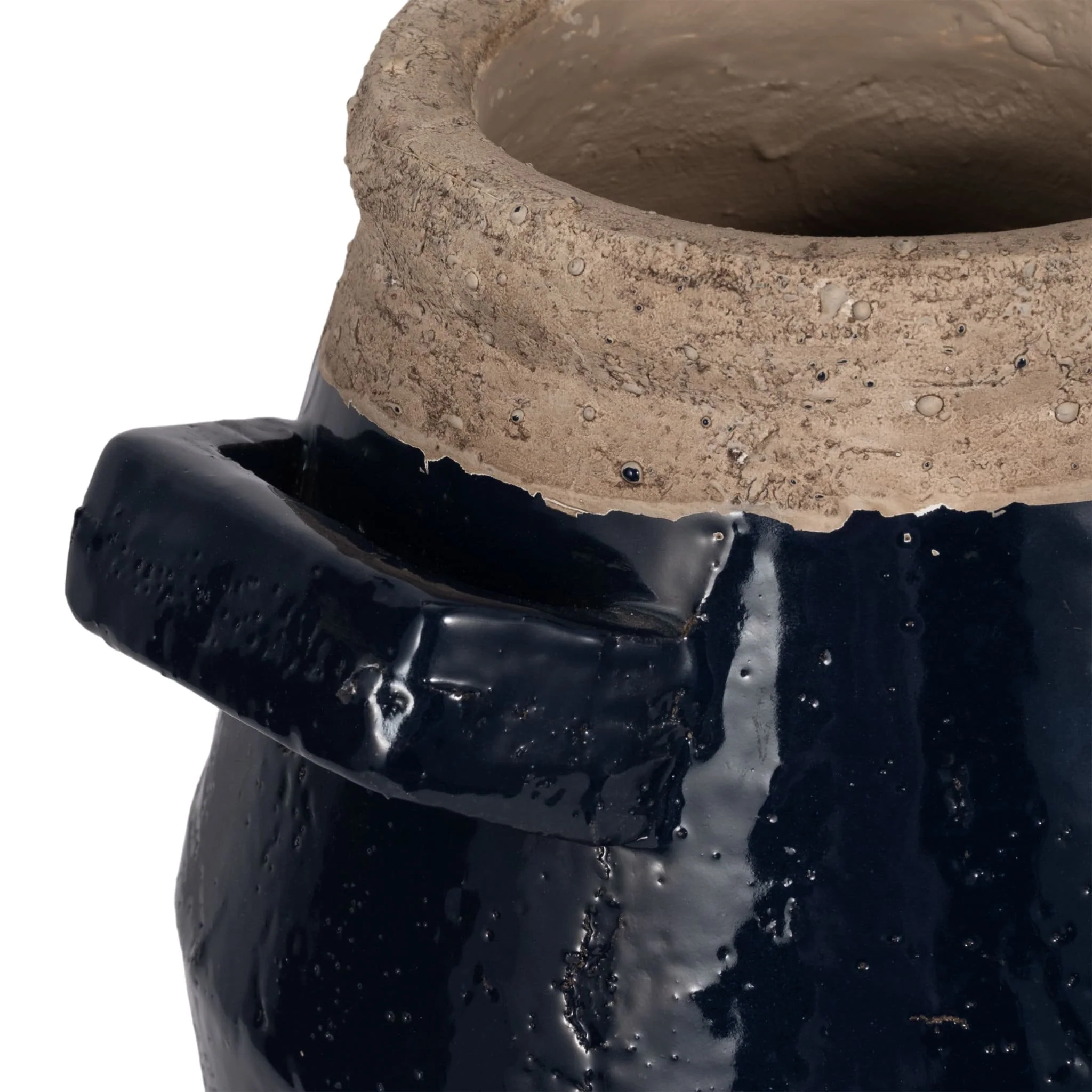 14" Squared Handle Vase, Navy/tan - Image 5