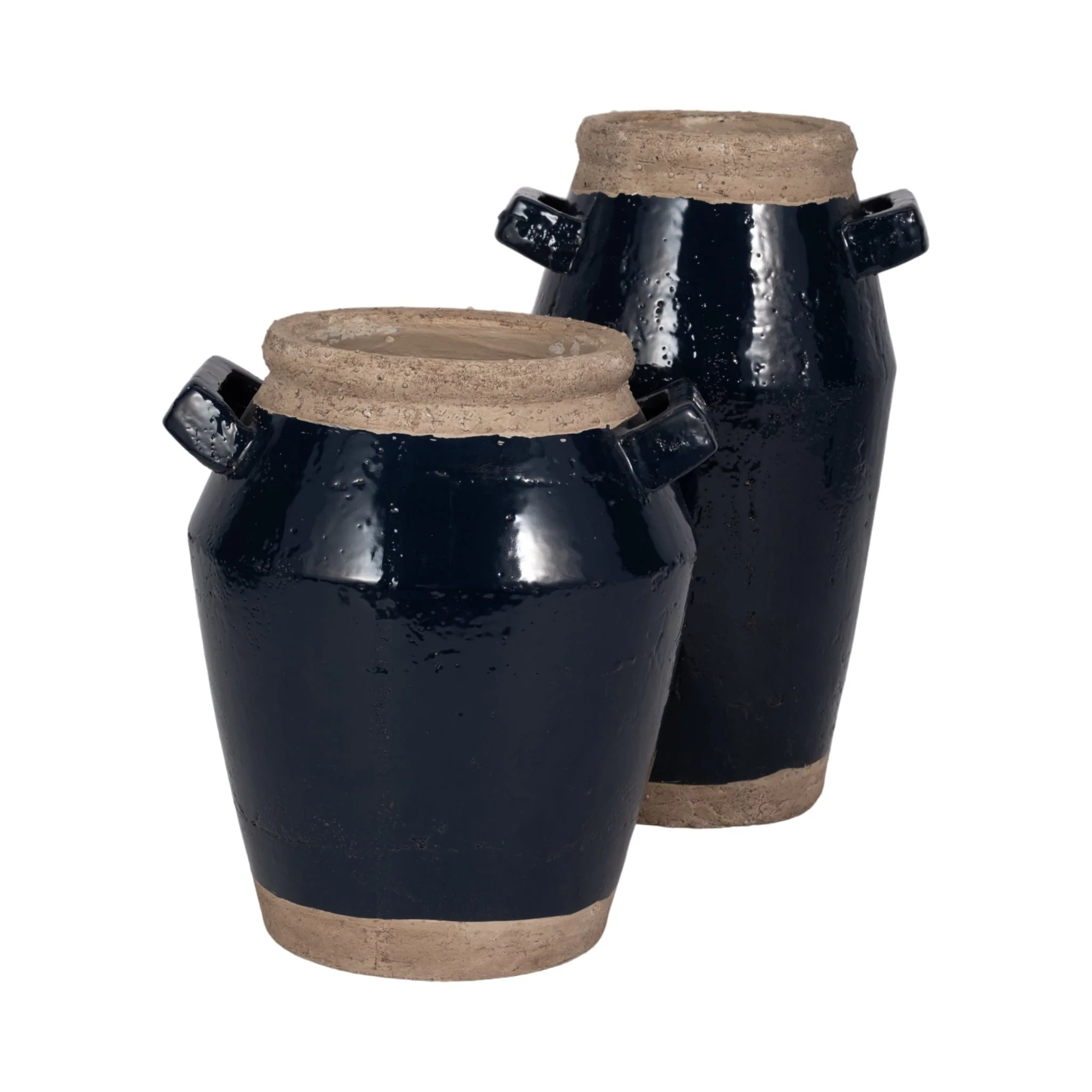 14" Squared Handle Vase, Navy/tan - Image 8