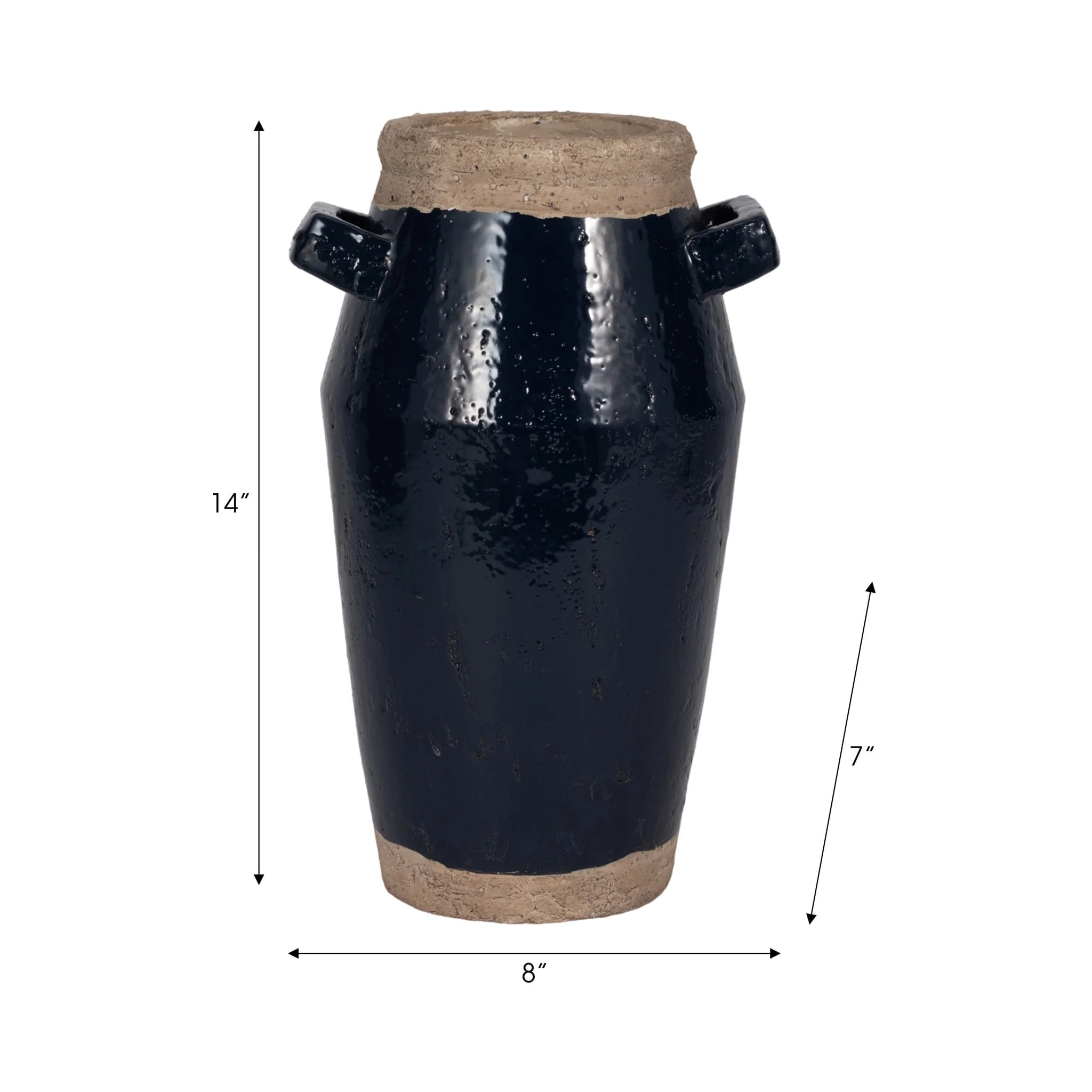 14" Squared Handle Vase, Navy/tan - Image 9