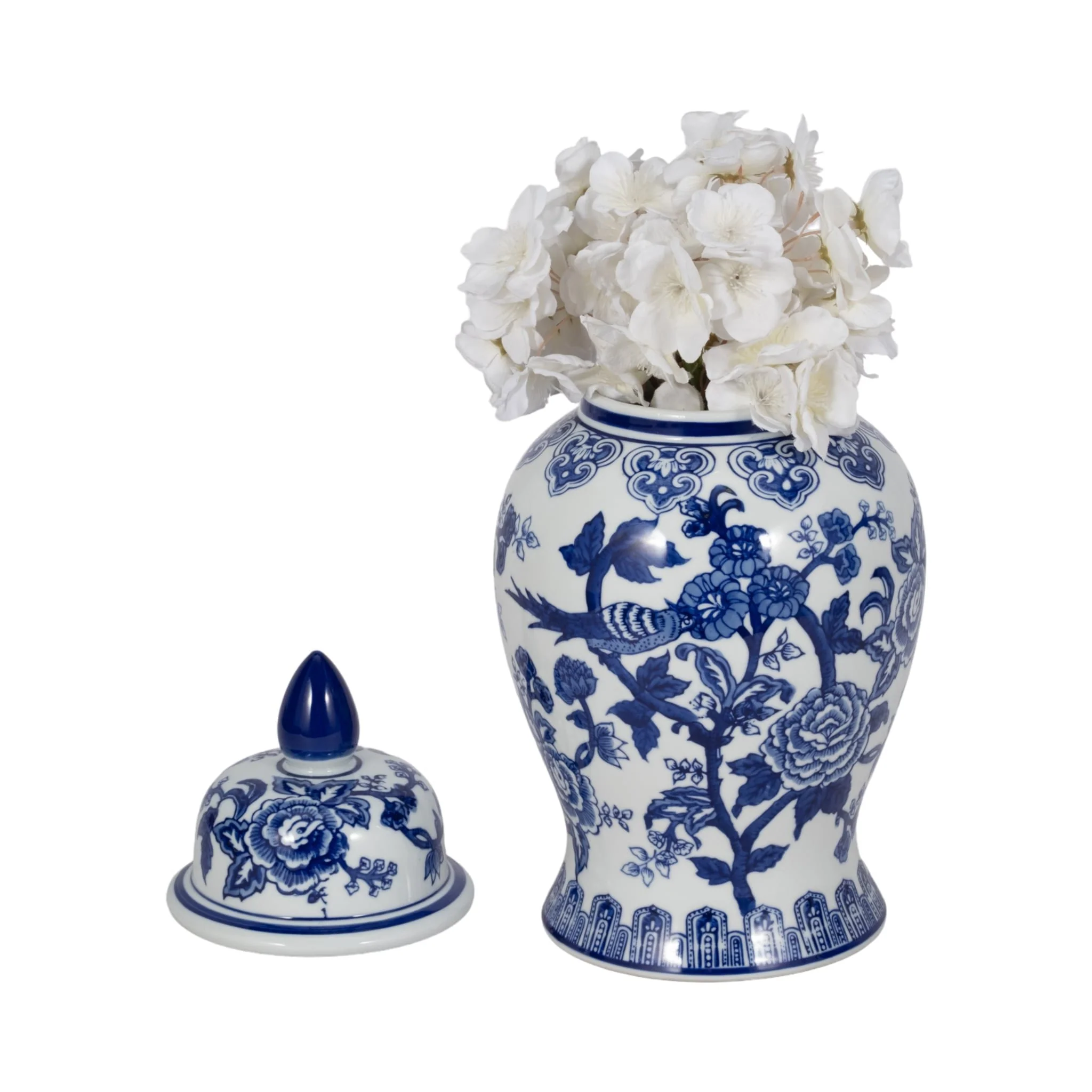 14" Temple Jar Bird/flower, Blue - Image 2