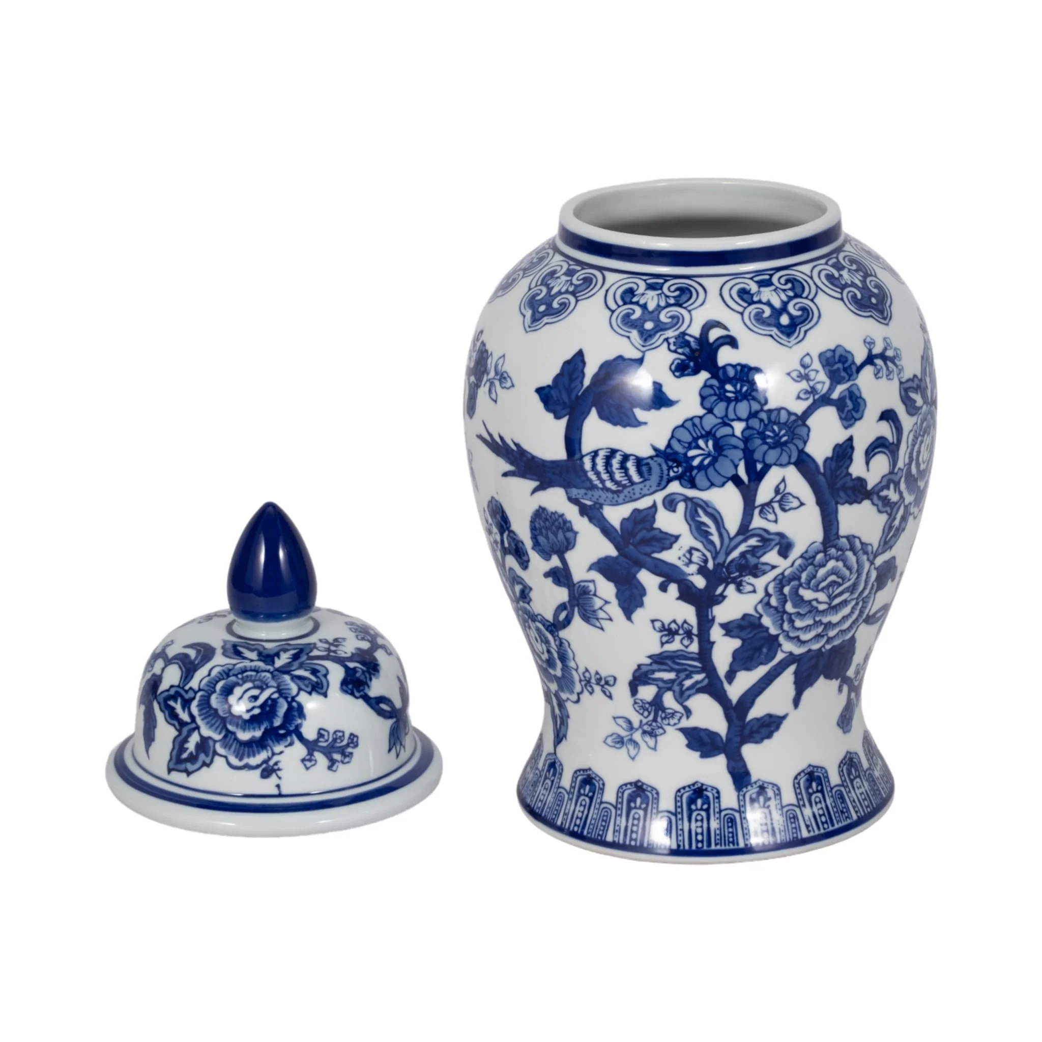 14" Temple Jar Bird/flower, Blue - Image 4
