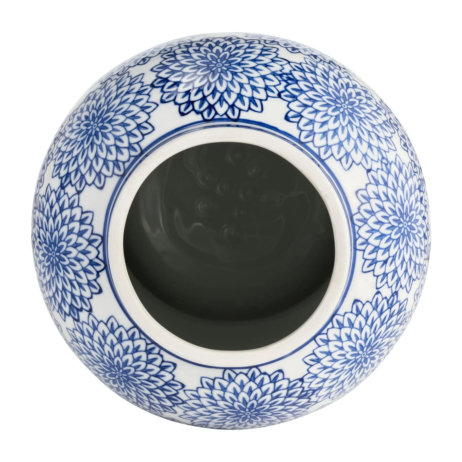 14" Temple Jar W/dalhia Flower,blue & White - Image 4