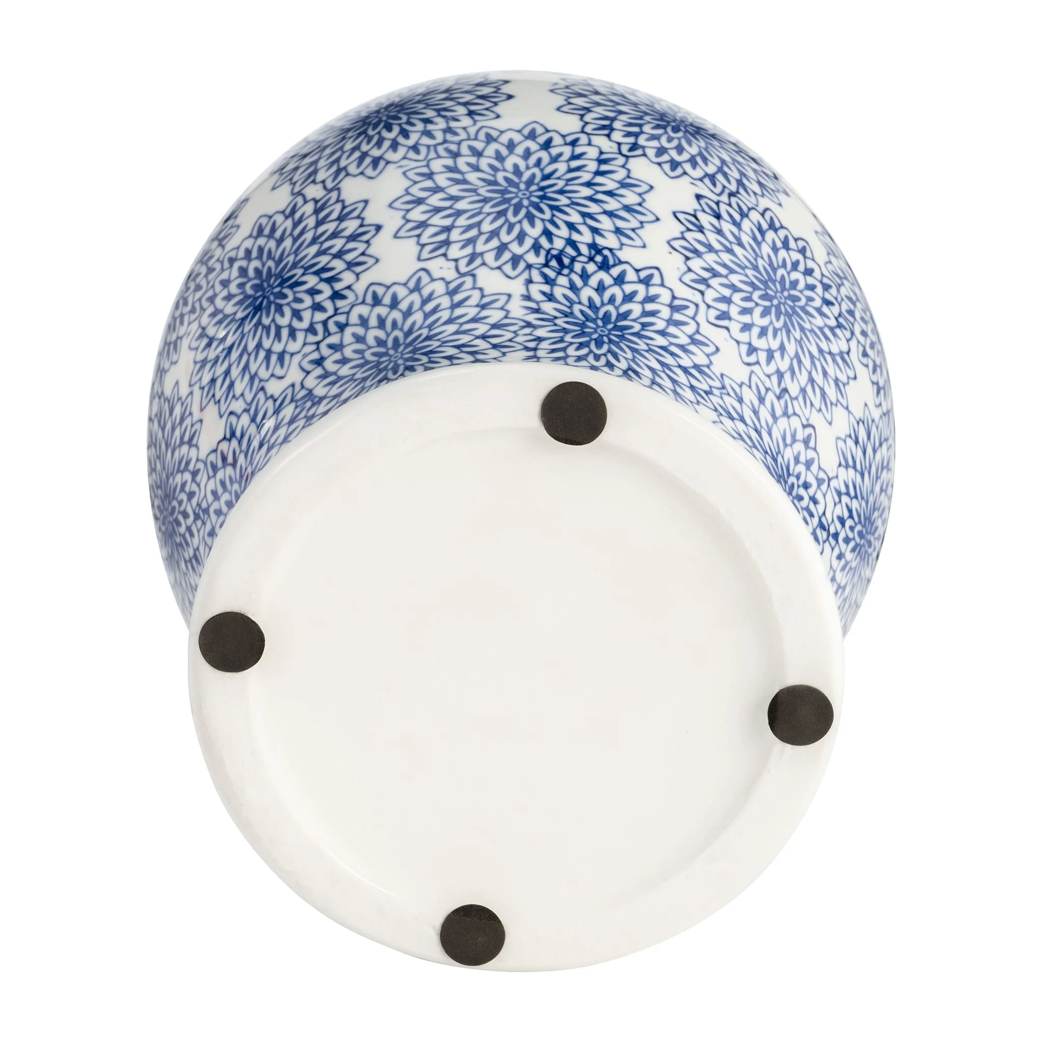 14" Temple Jar W/dalhia Flower,blue & White - Image 5