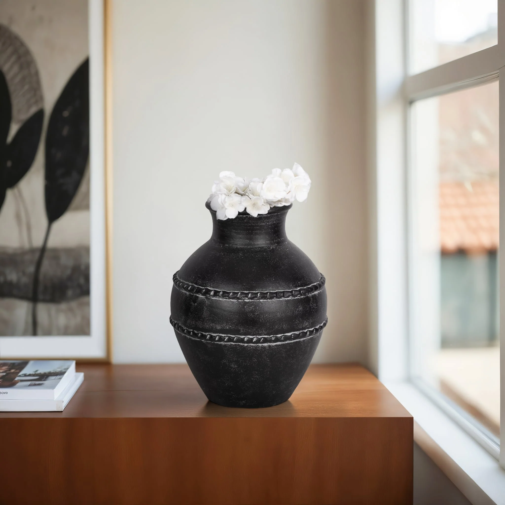 14" Traditional Terracotta Vase, Black - Image 10