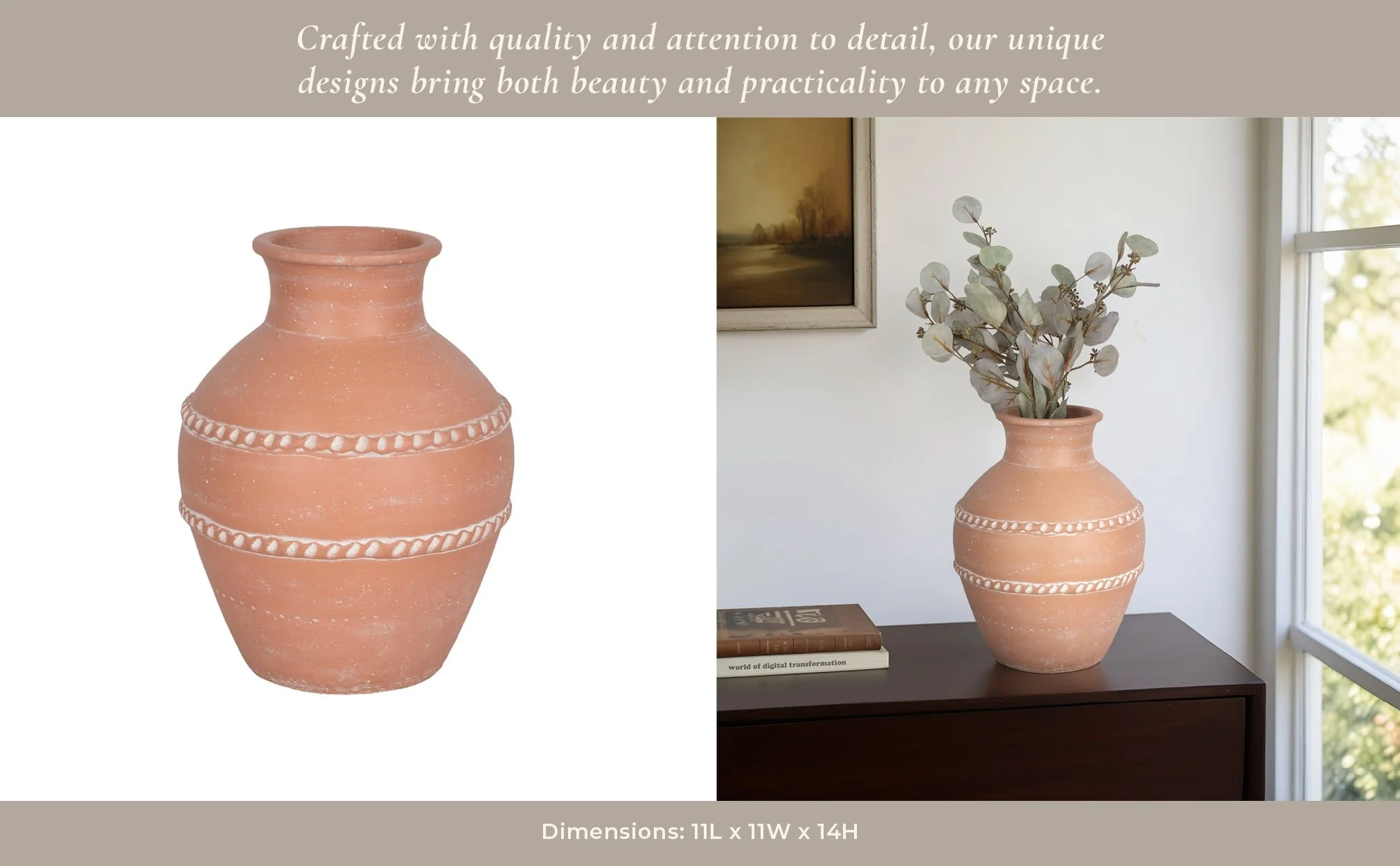 14" Traditional Terracotta Vase, Terracotta - Image 11
