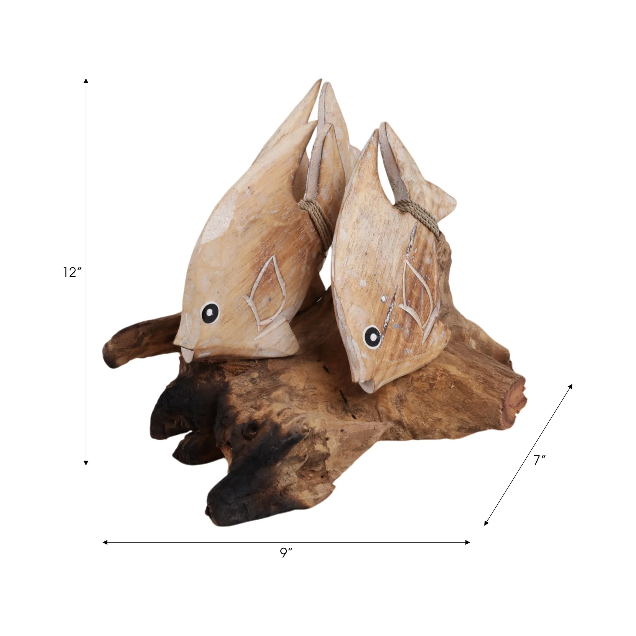 14" Wood Swimming Fish On Branch, Wht/nat - Image 2