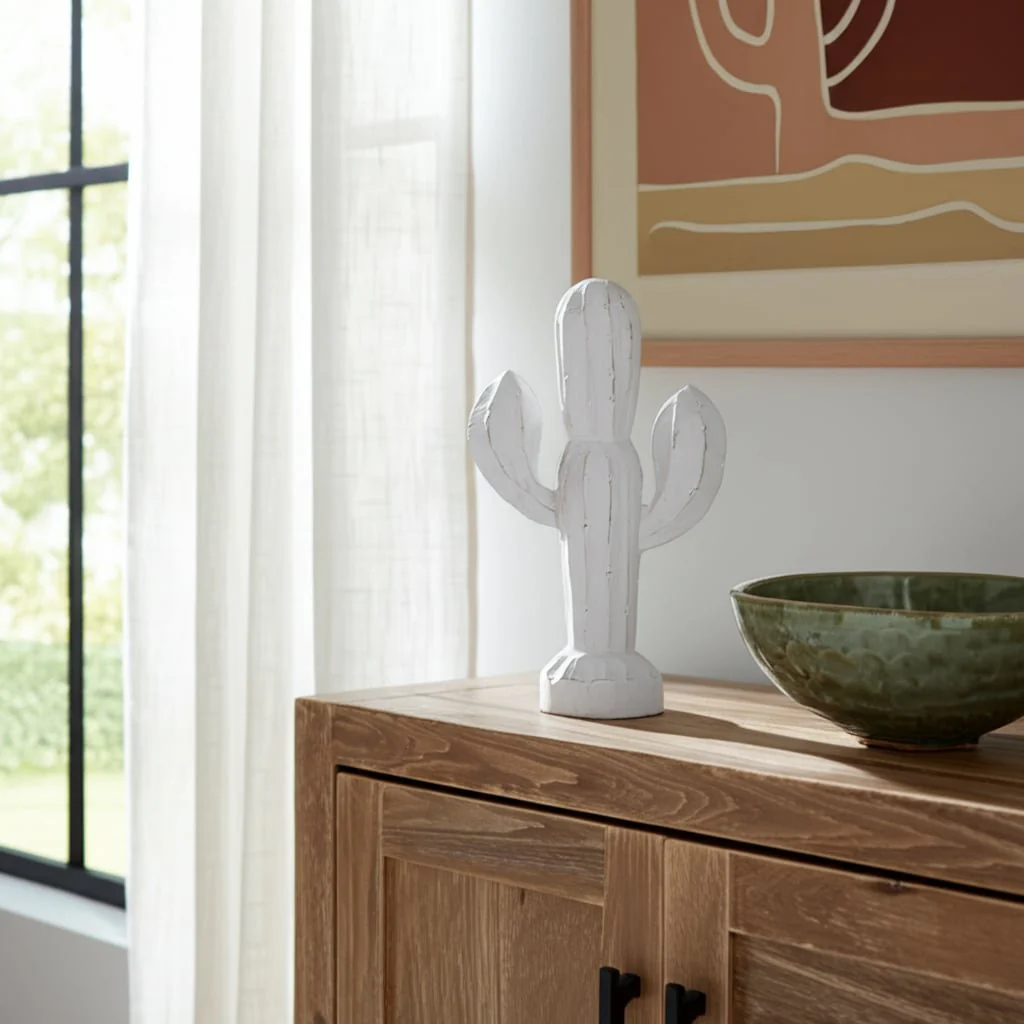 14" Wooden Cactus Decor, Wht - Image 11