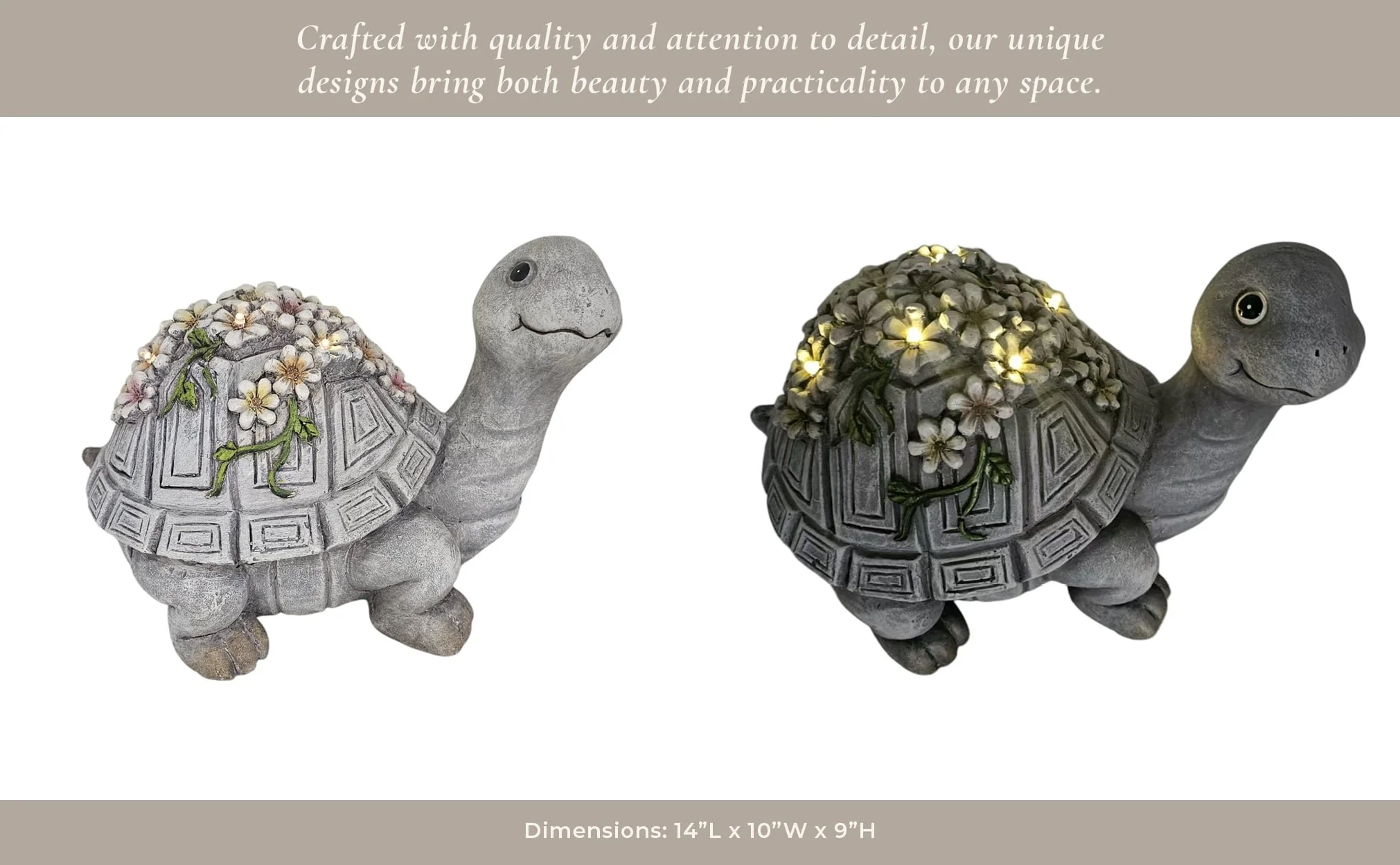 14x10" Turtle With Solar Flowers, Grey Multi - Image 12