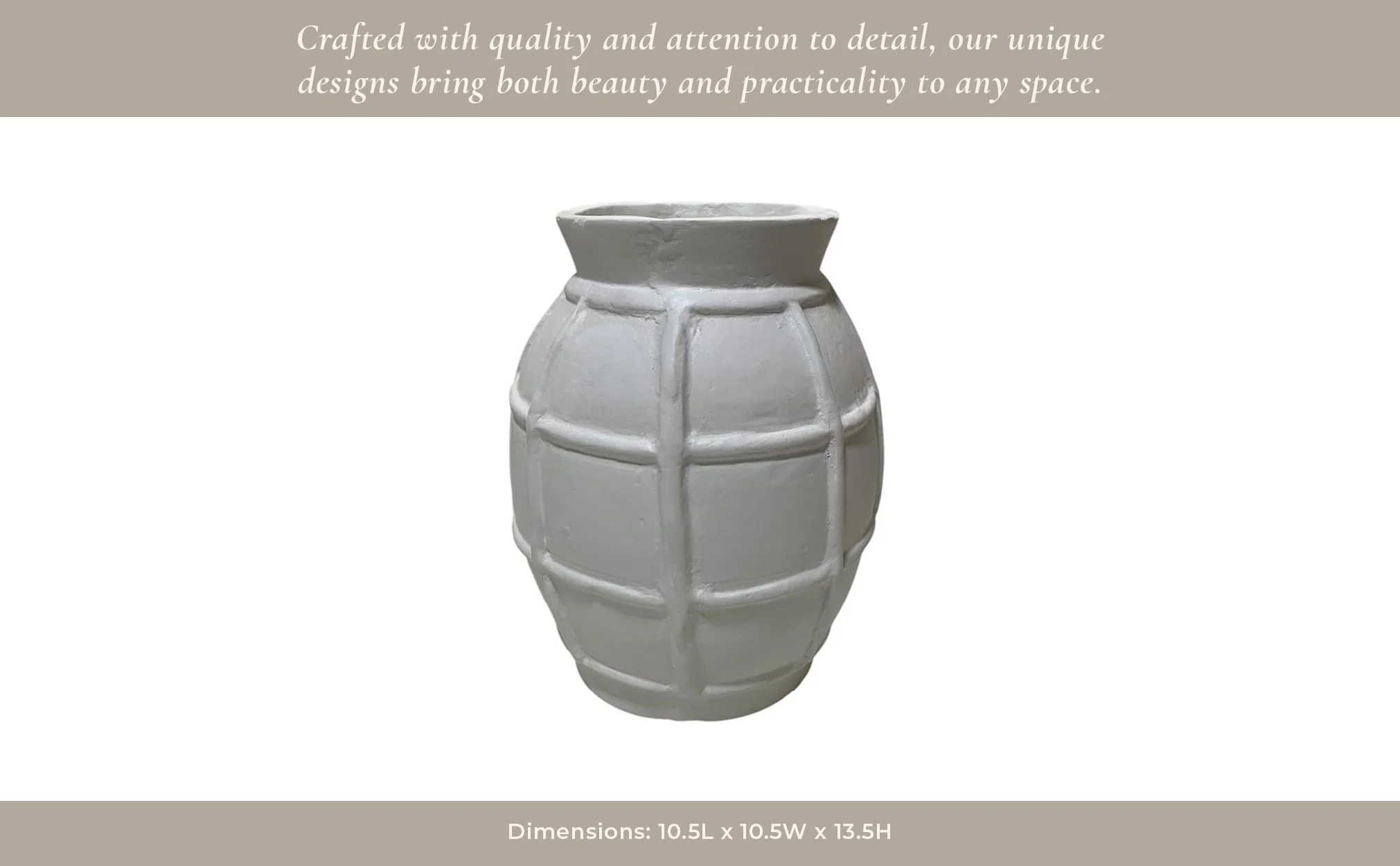 14x11" Windowpane Paper Mache Vase, White - Image 14