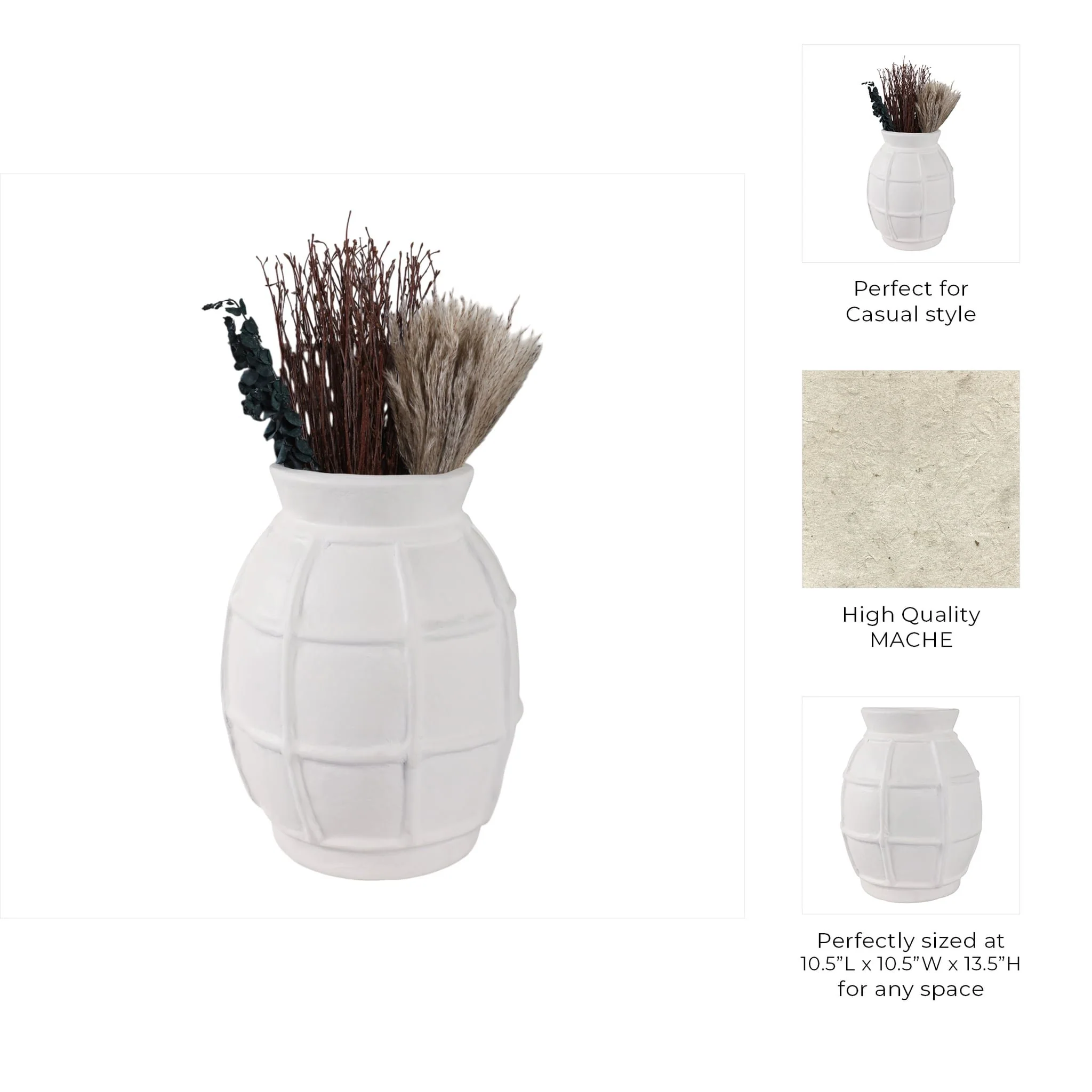 14x11" Windowpane Paper Mache Vase, White - Image 9