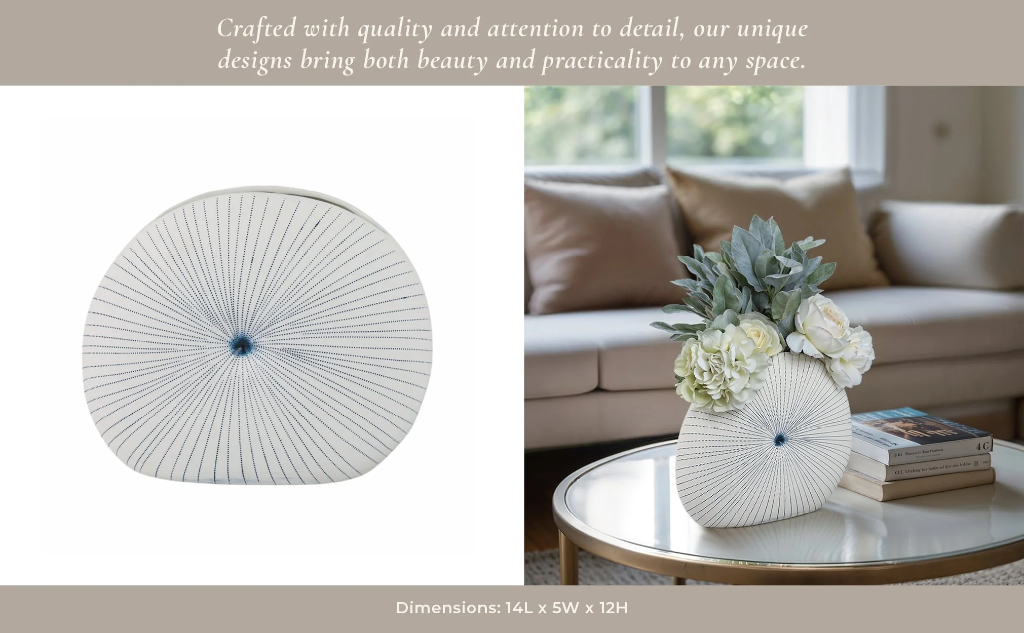 14x12" Round Dotted Shell Vase, White/blue - Image 11
