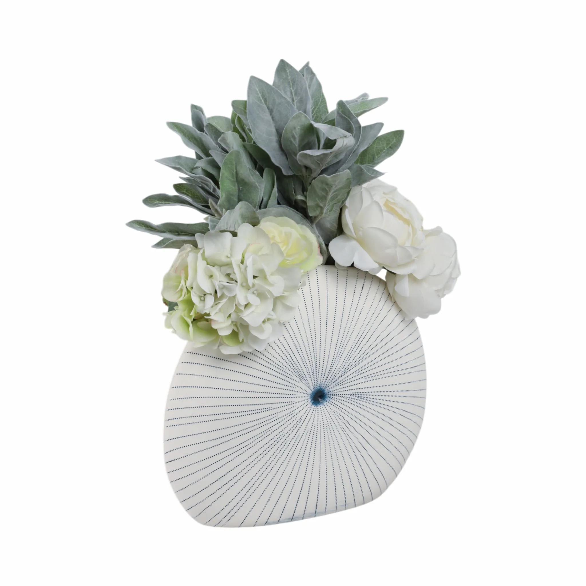 14x12" Round Dotted Shell Vase, White/blue - Image 2
