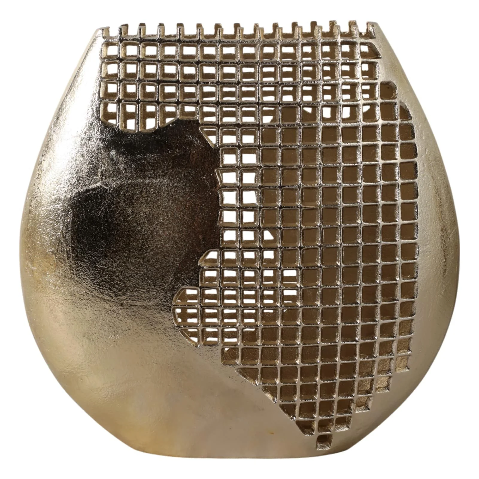 14x14" Partial Mesh Metal Vase, Gold - Image 4