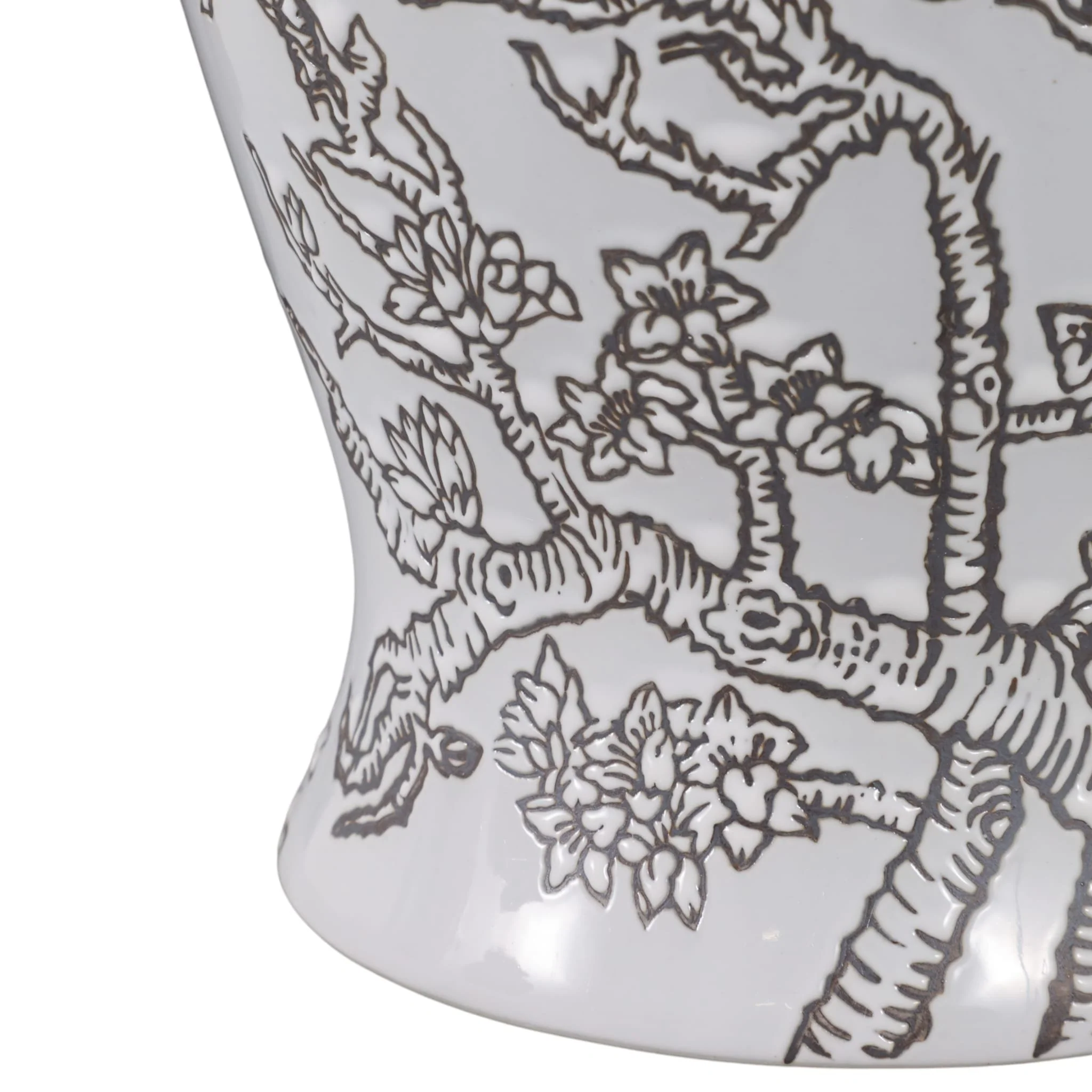 14x7" Cherry Blossom Temple Jar, White/ Brown - Image 5